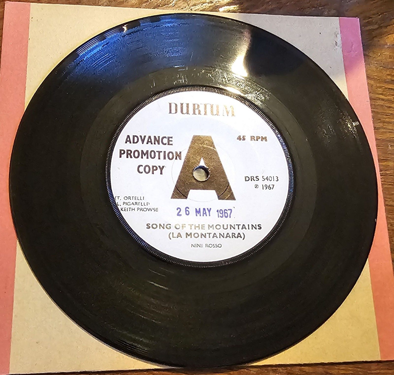 Nini Rosso Song Of The Mountains PROMO Durium DRS 54013 7" Vinyl 45 RPM