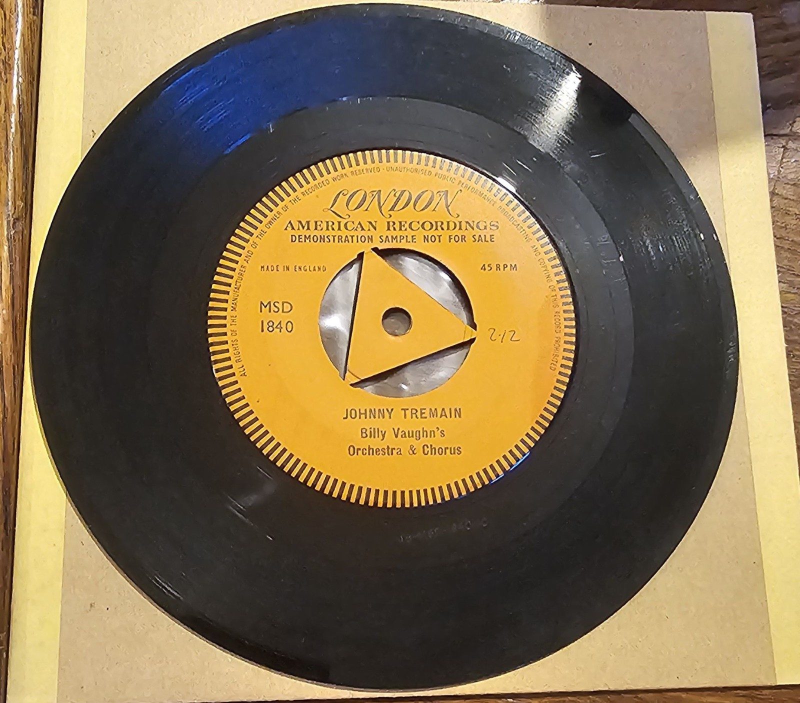 Billy Vaughn Johnny Tremain PROMO London MSD 1840 7" Vinyl