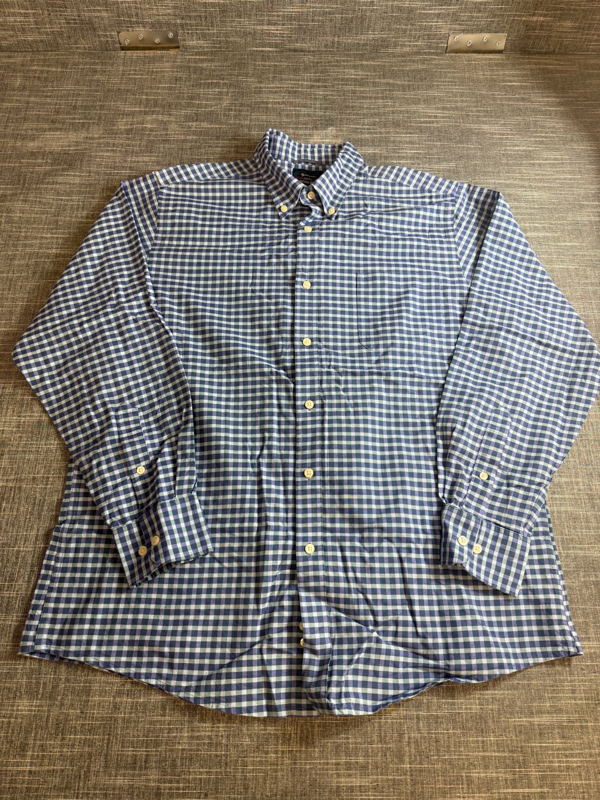 Member's Mark Men’s Stretch Oxford Shirt Large Blue Green Check