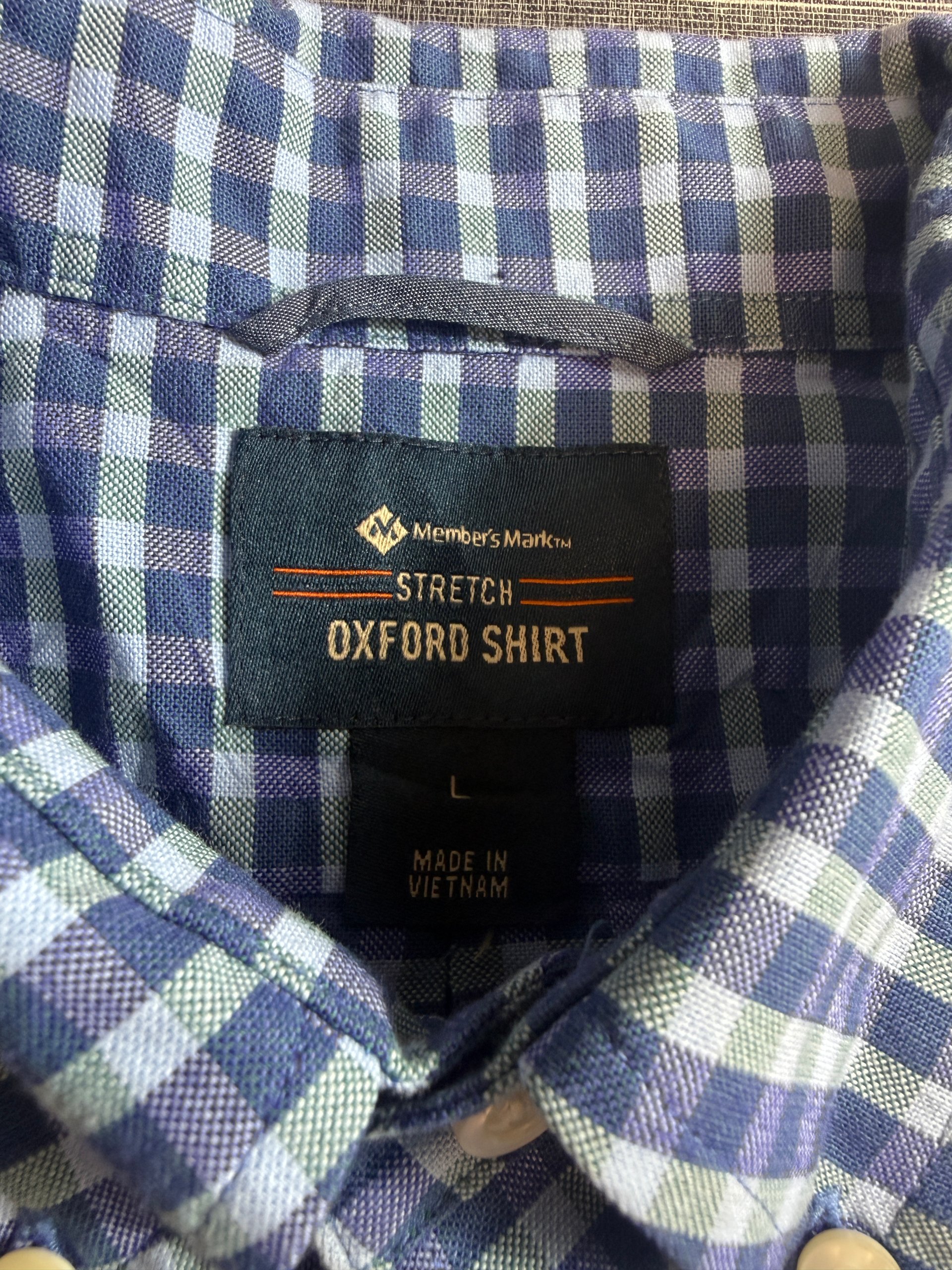 Member's Mark Men’s Stretch Oxford Shirt Large Blue Green Check image 2