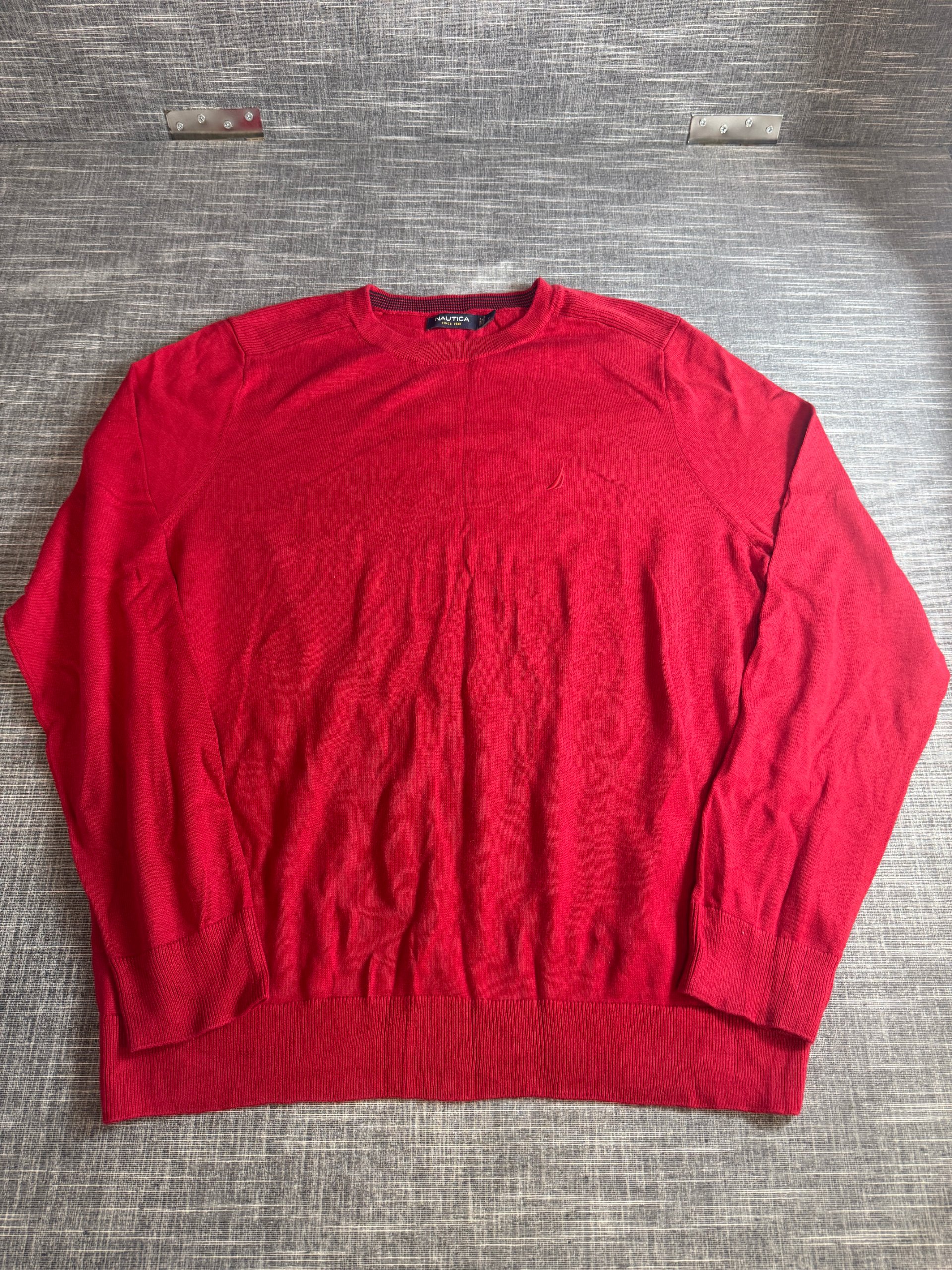 Nautica Men's Red Cotton Sweater Large Embroidered Logo