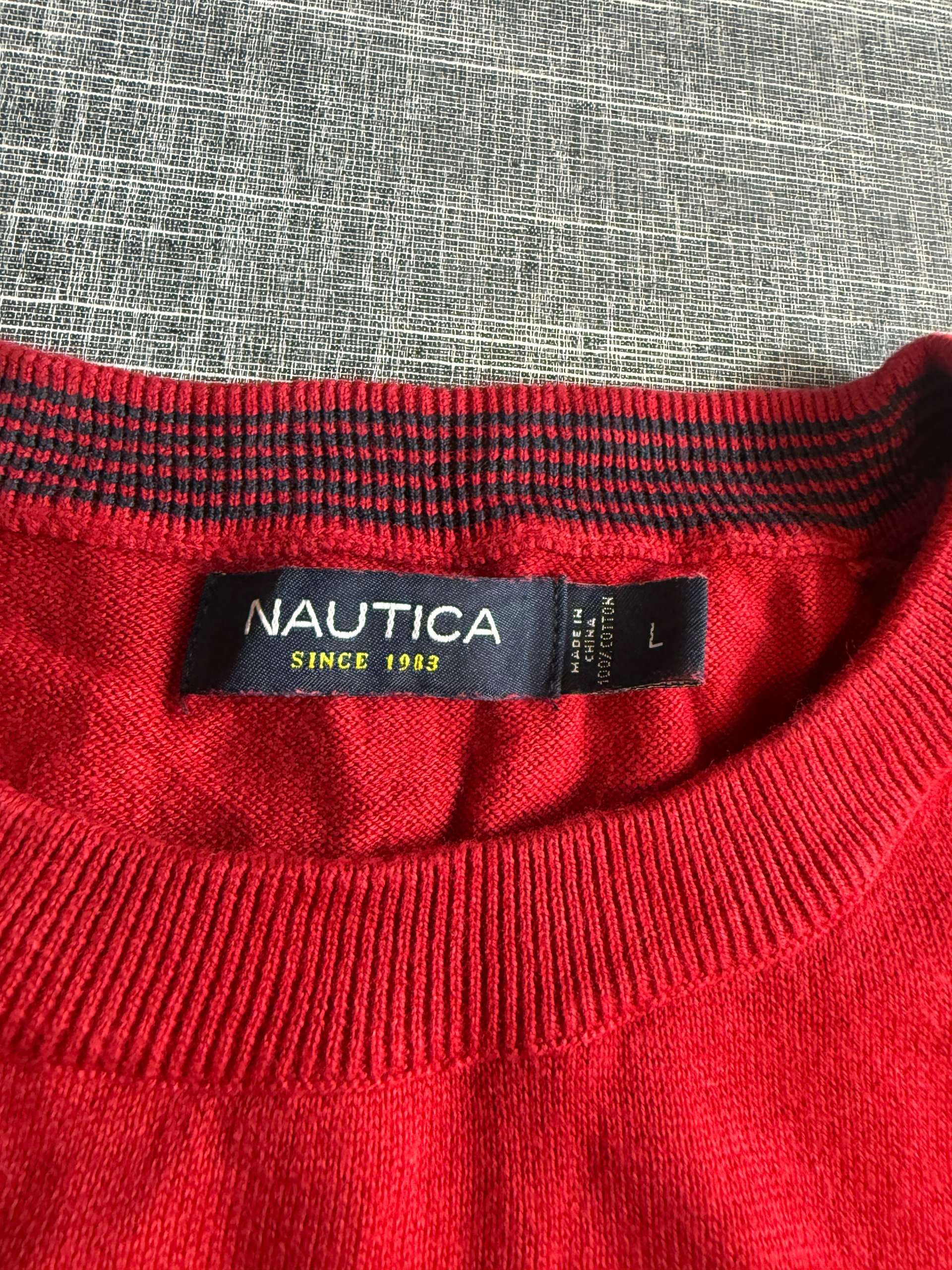 Nautica Men's Red Cotton Sweater Large Embroidered Logo image 3