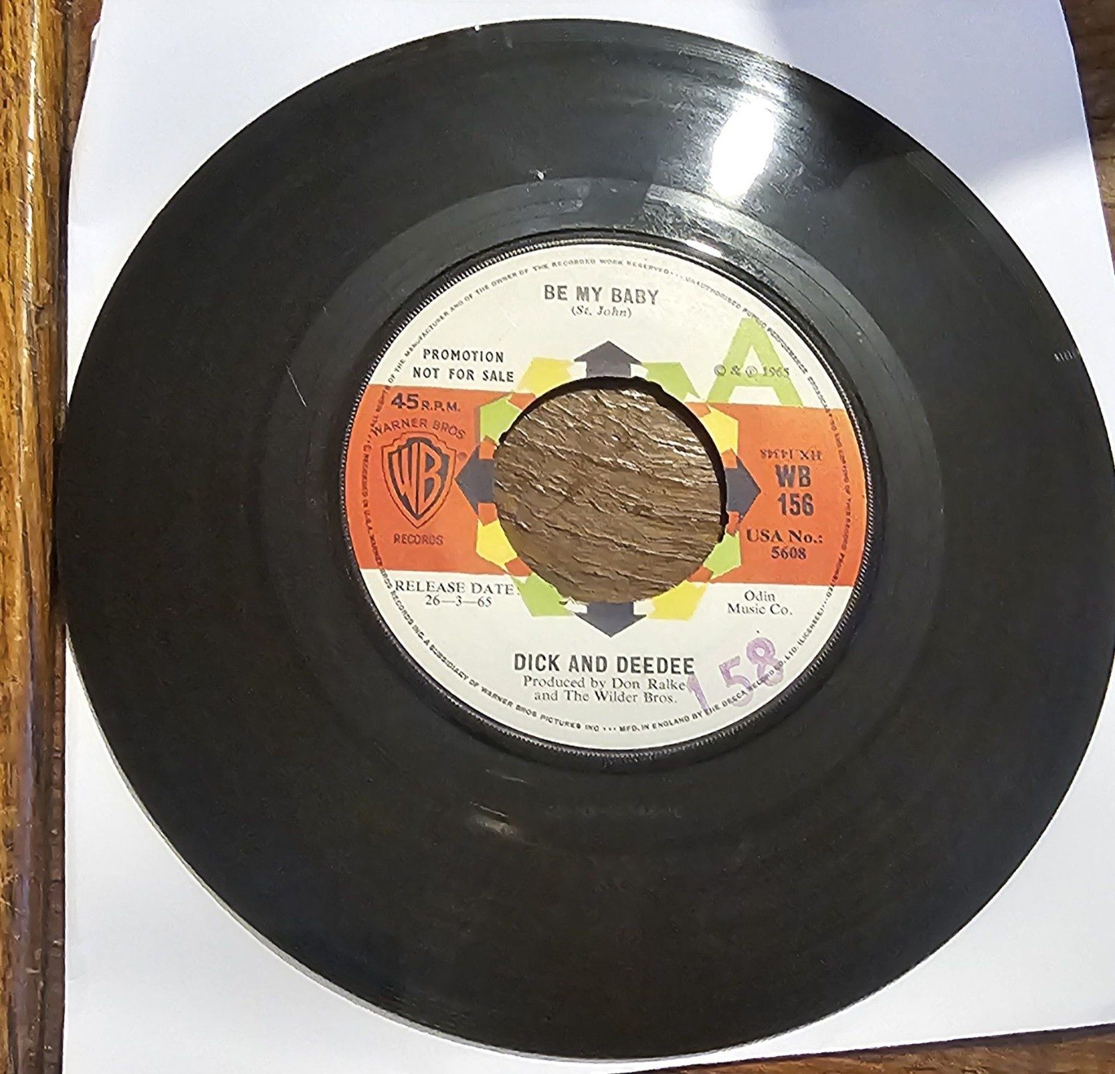 Dick and Deedee Be My Baby PROMO Warner Bros WB 156 7 Vinyl Single