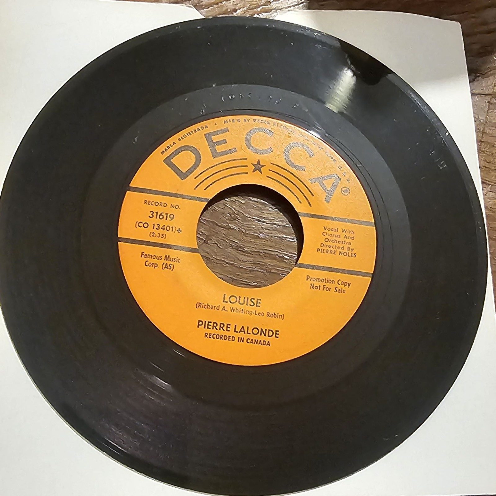 Pierre Lalonde Louise PROMO DECCA 31619 7 Vinyl Single