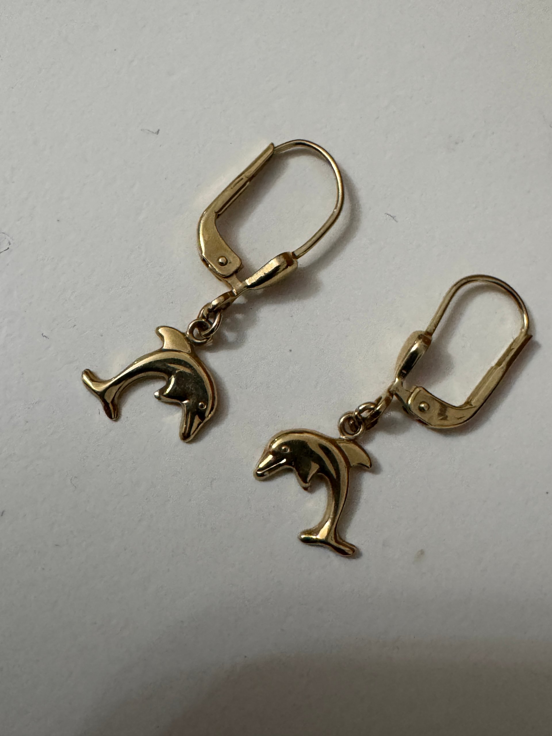 333 Gold Dolphin Drop Earrings