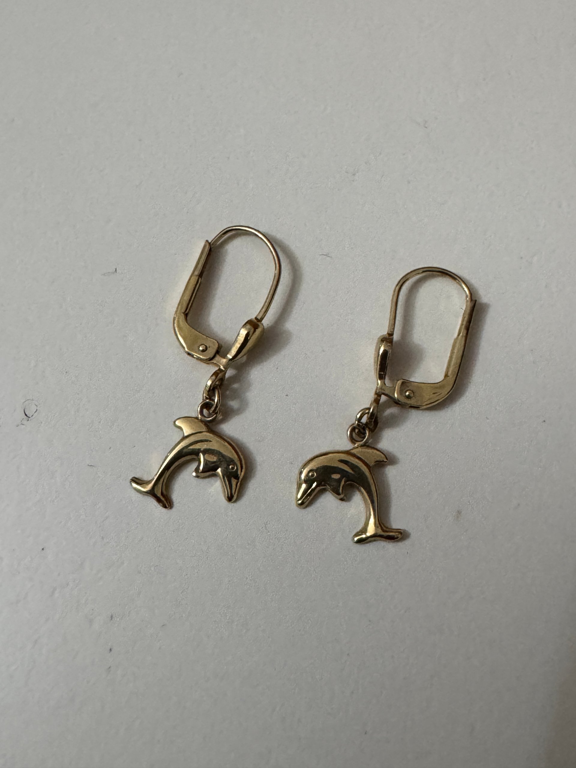 333 Gold Dolphin Drop Earrings image 2