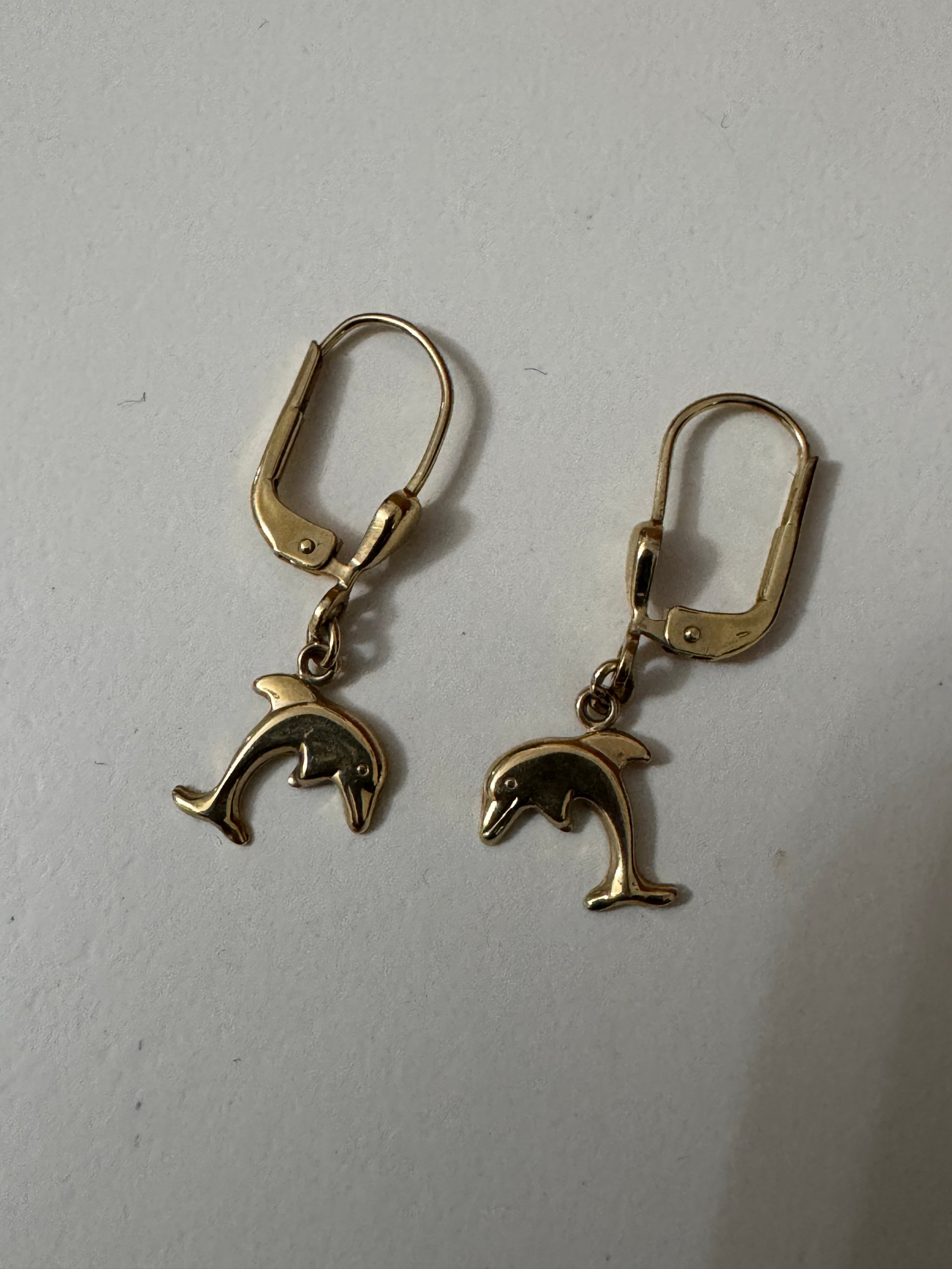 333 Gold Dolphin Drop Earrings image 3