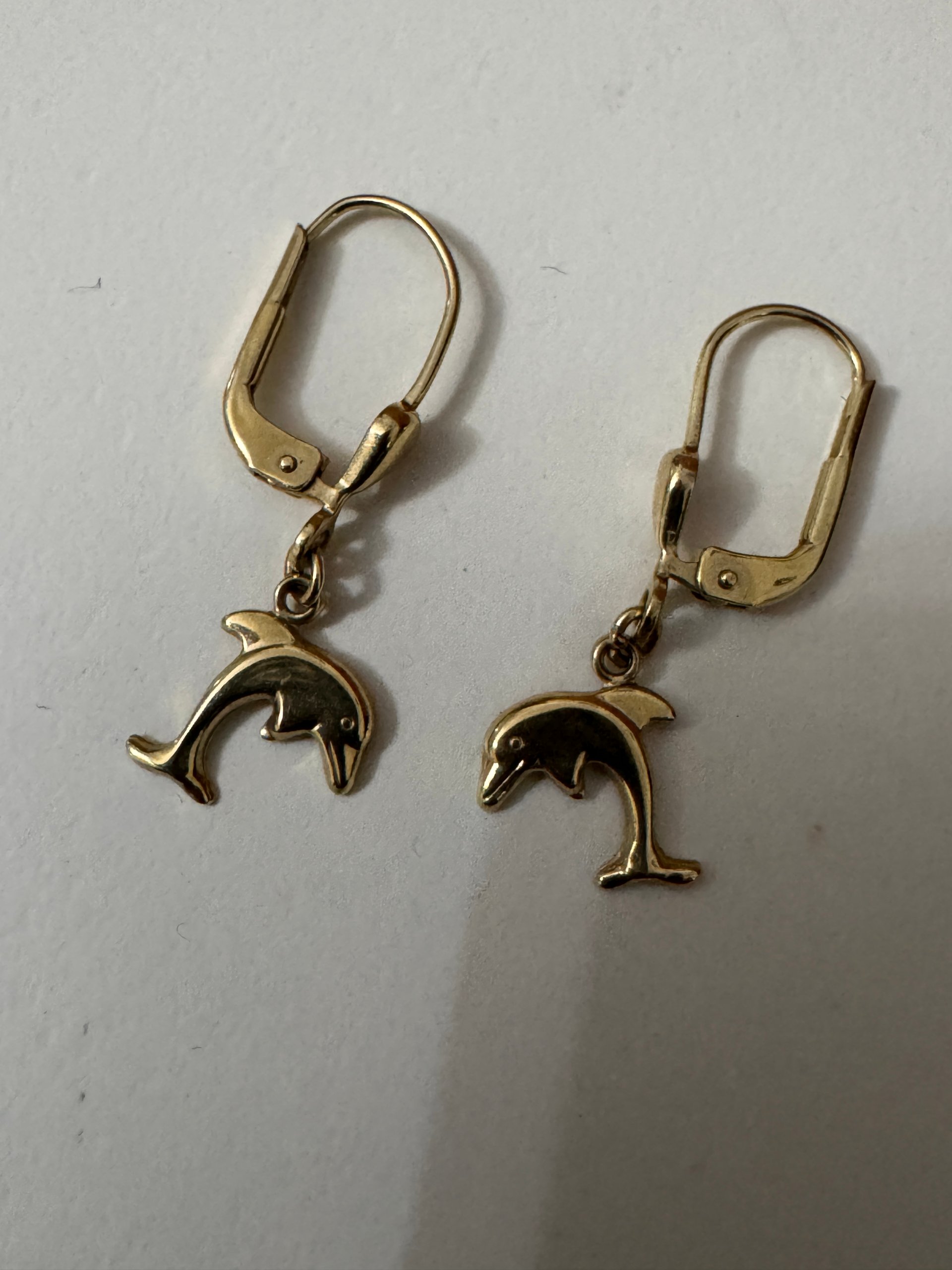 333 Gold Dolphin Drop Earrings image 4