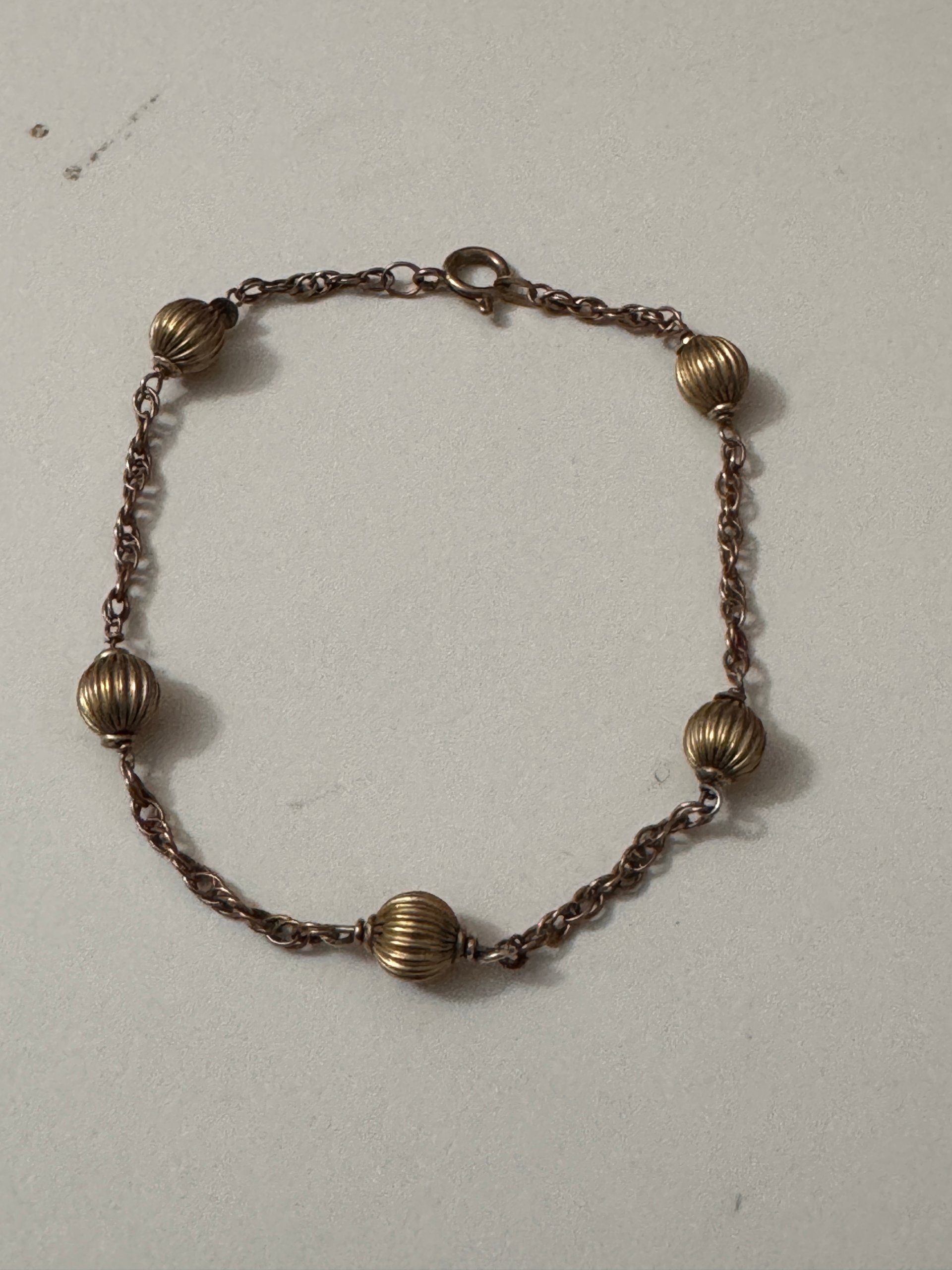 Vintage Gold 333 Ribbed Bead Chain Bracelet