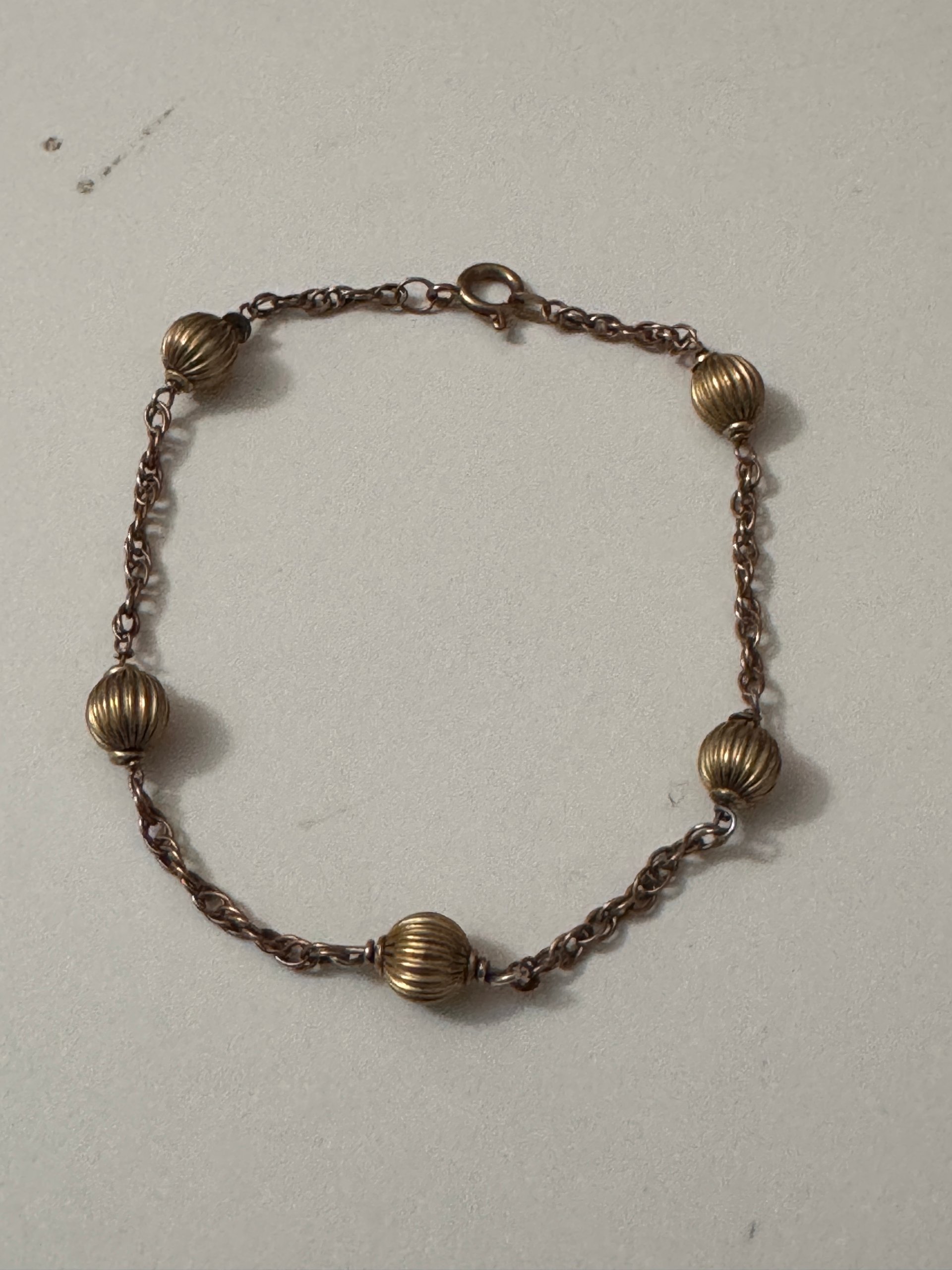Vintage Gold 333 Ribbed Bead Chain Bracelet image 2