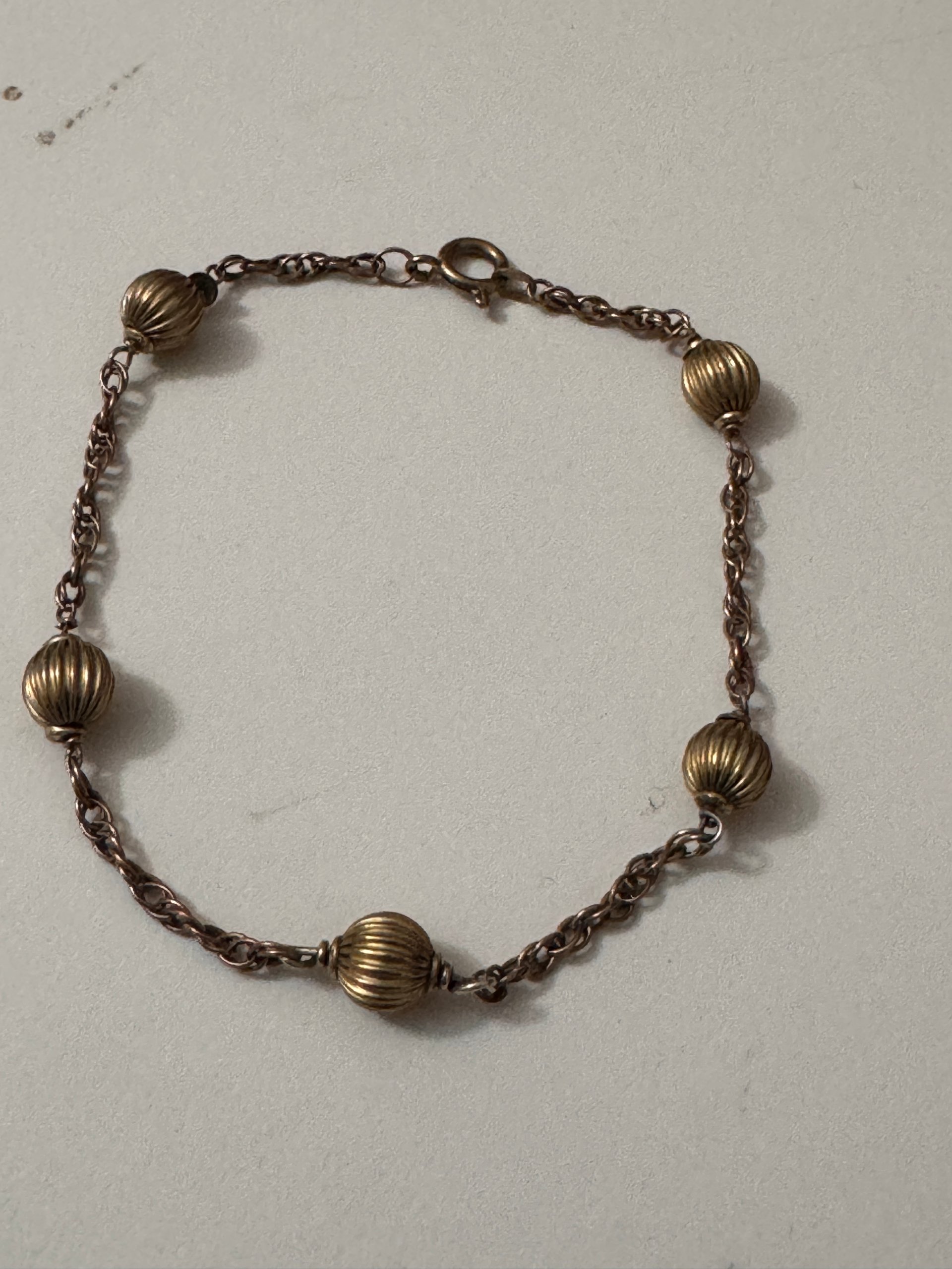 Vintage Gold 333 Ribbed Bead Chain Bracelet image 3