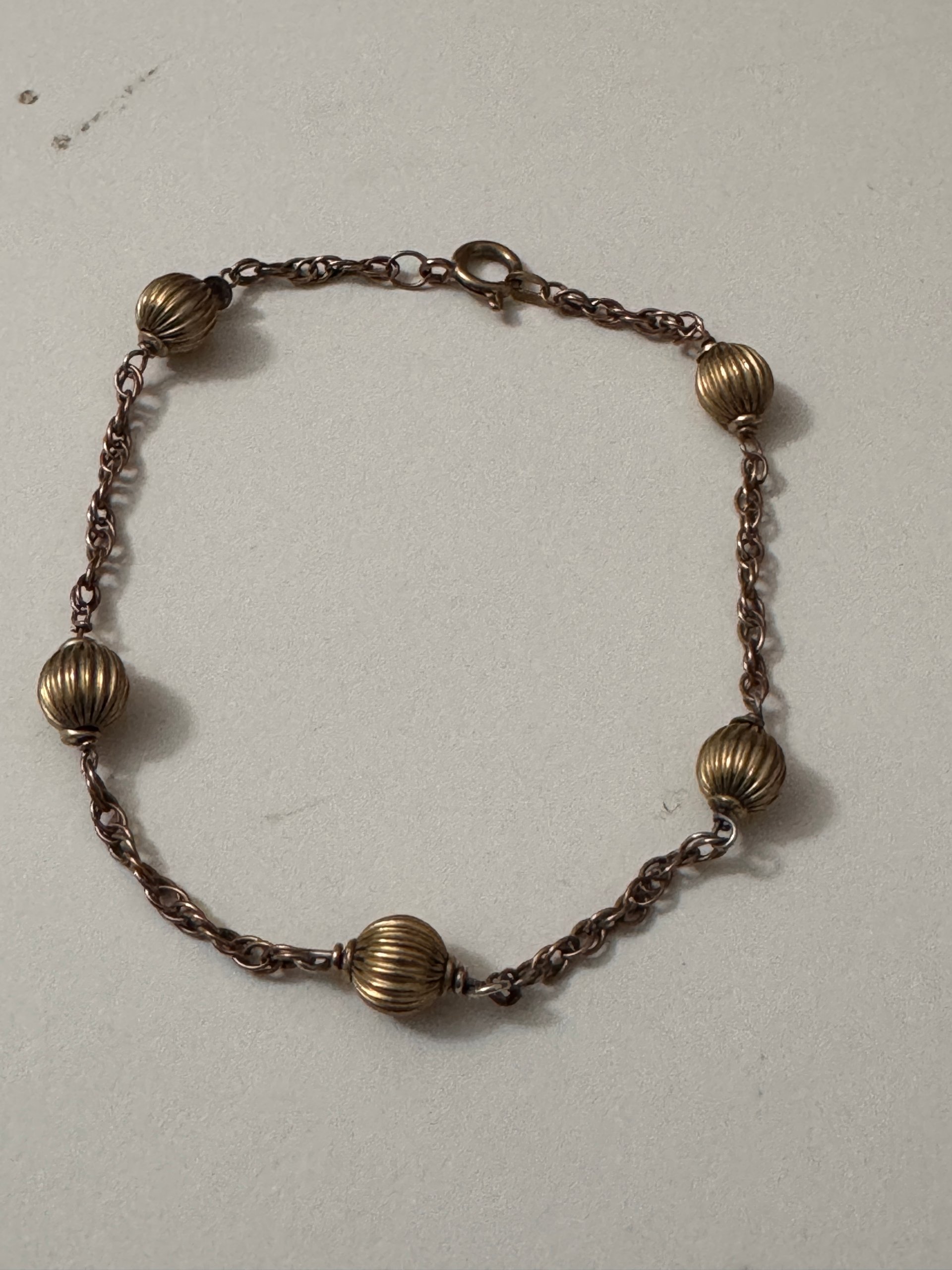 Vintage Gold 333 Ribbed Bead Chain Bracelet image 4