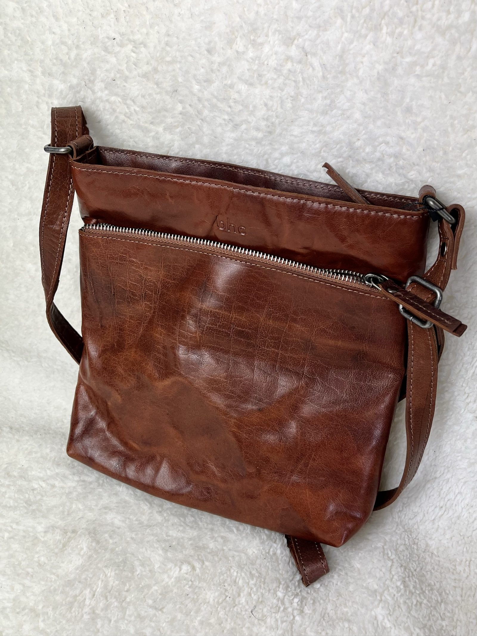 bhc Cognac Brown buffalo Leather Crossbody Bag Medium