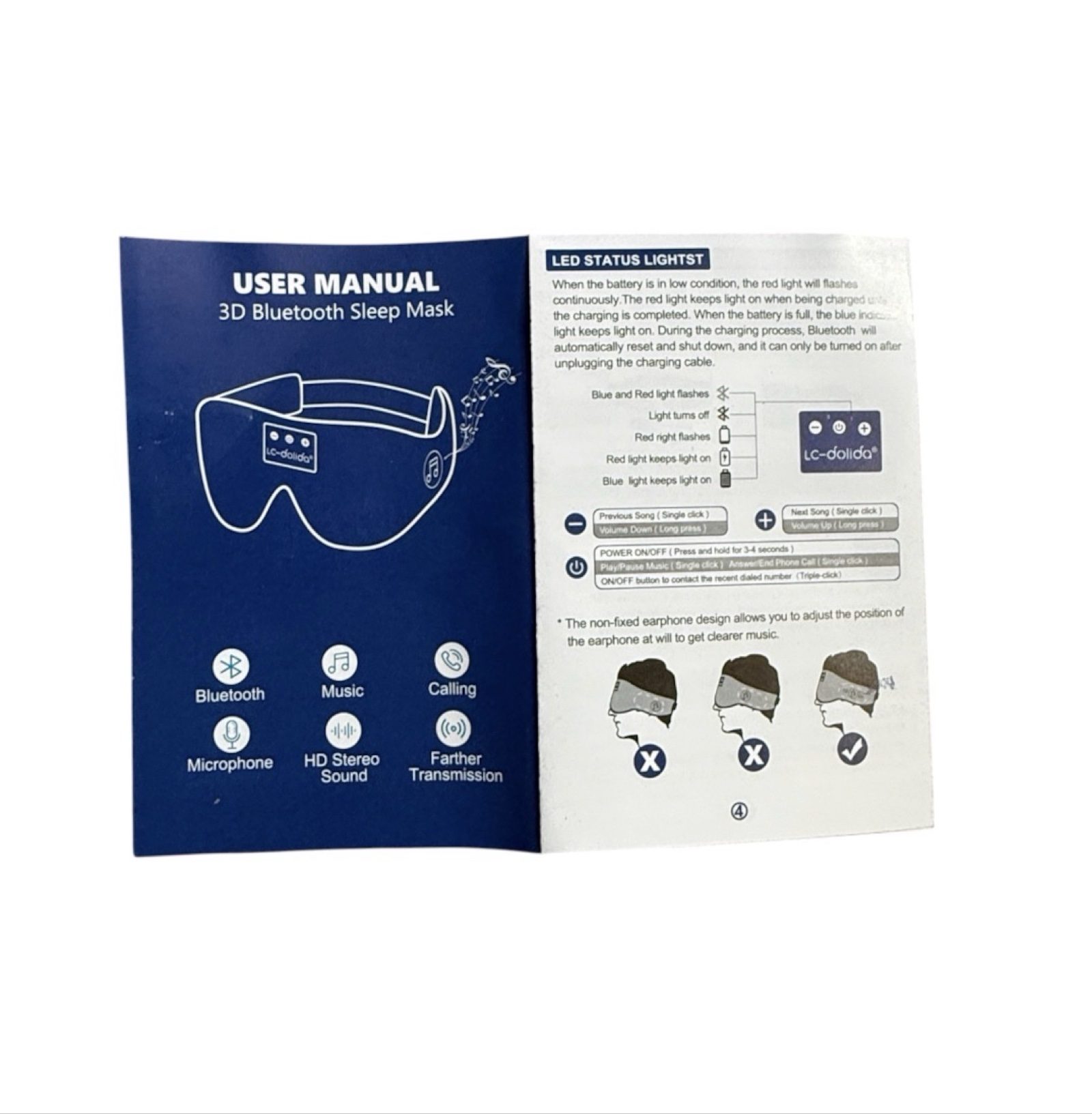 LC-dolida LC001 Bluetooth 5.2 Sleep Mask Headphones 3D Black Eye Mask image 5