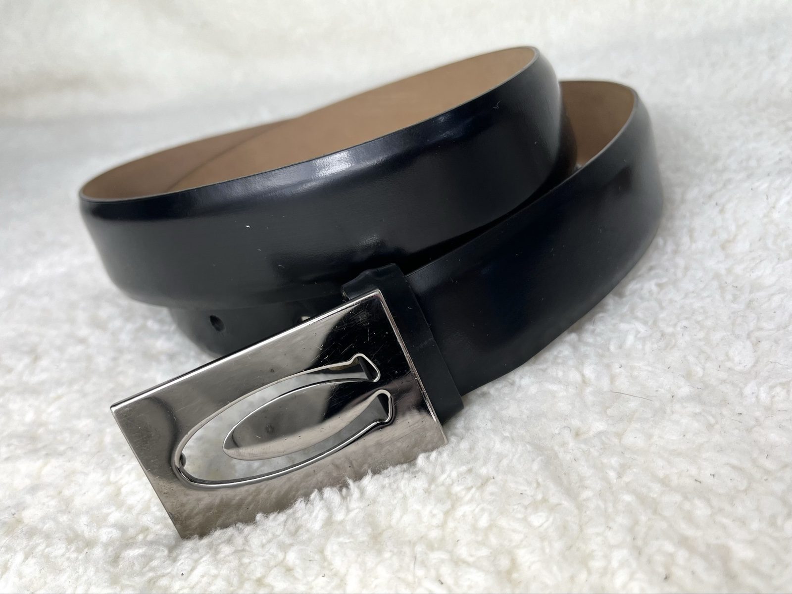 Cerruti 1881 brush-off Leather Belt 85 Designer Logo buckle Made in Italy