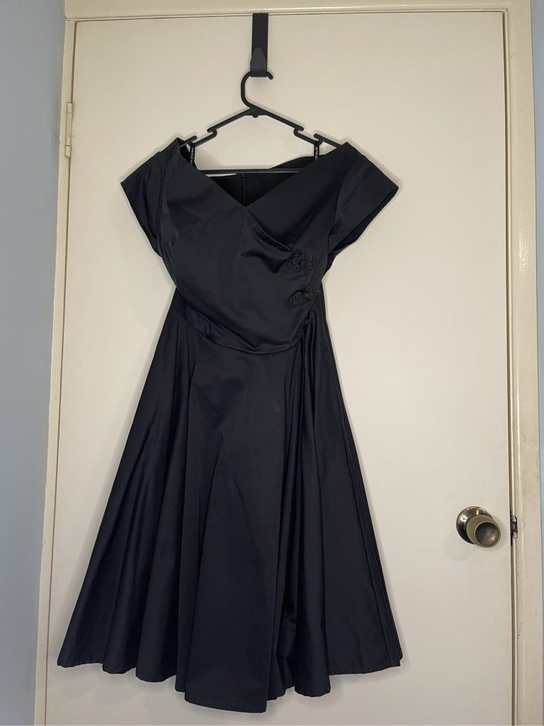 Kitten D'Amour Black Off Shoulder Dress Size 16 Embroidered Detail
