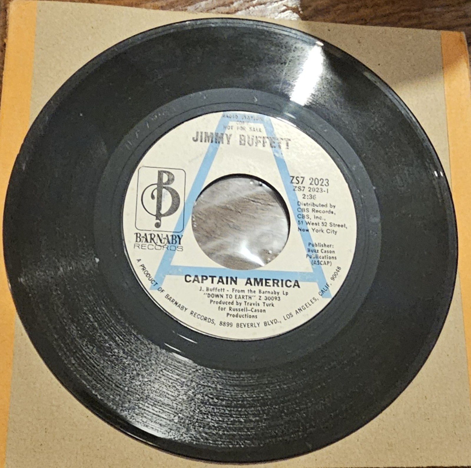Jimmy Buffett Captain America PROMO Barnaby ZS7 2023 7" Vinyl Single