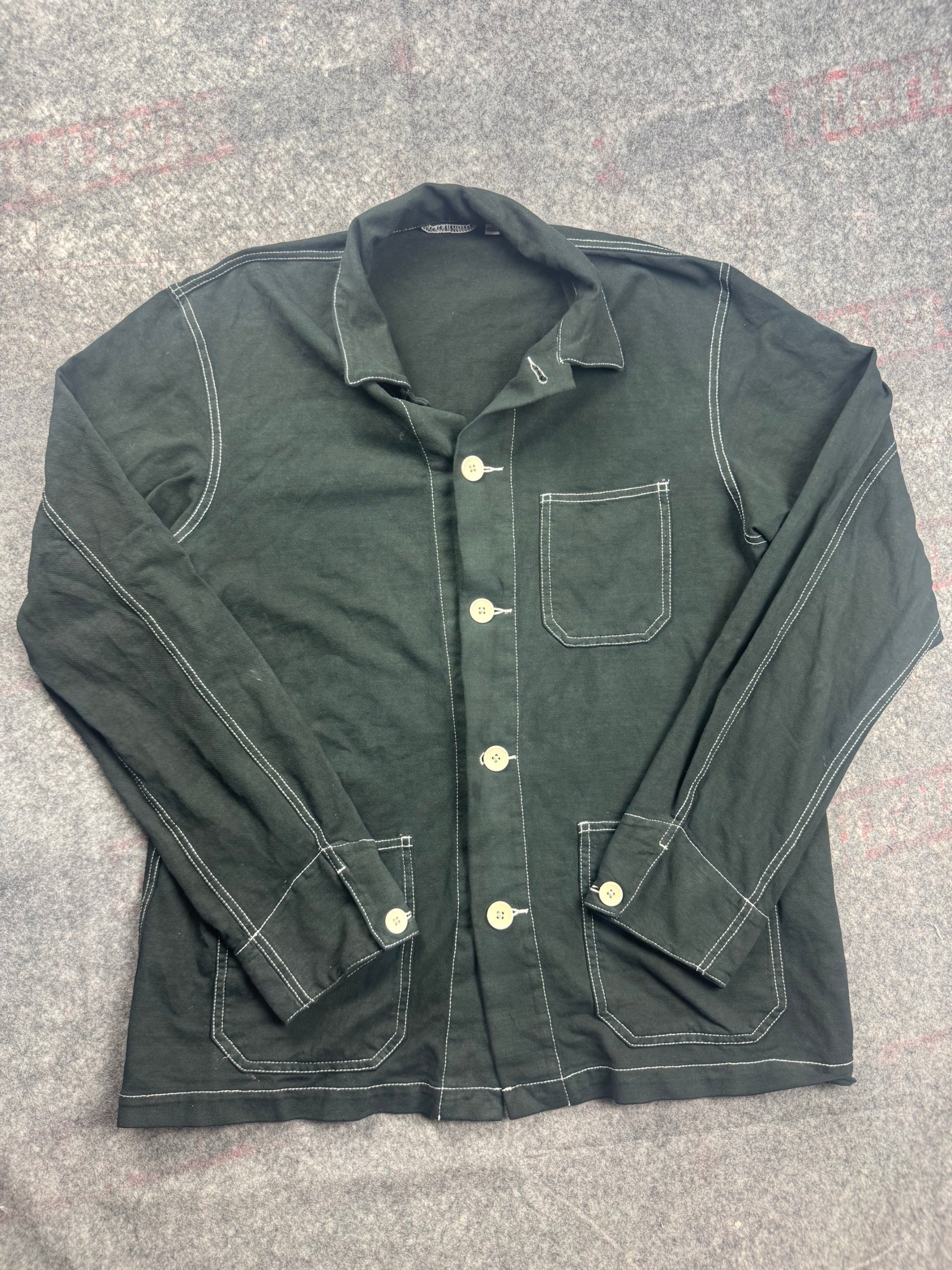 Uniqlo Black Contrast-Stitch Button Shirt Jacket Medium