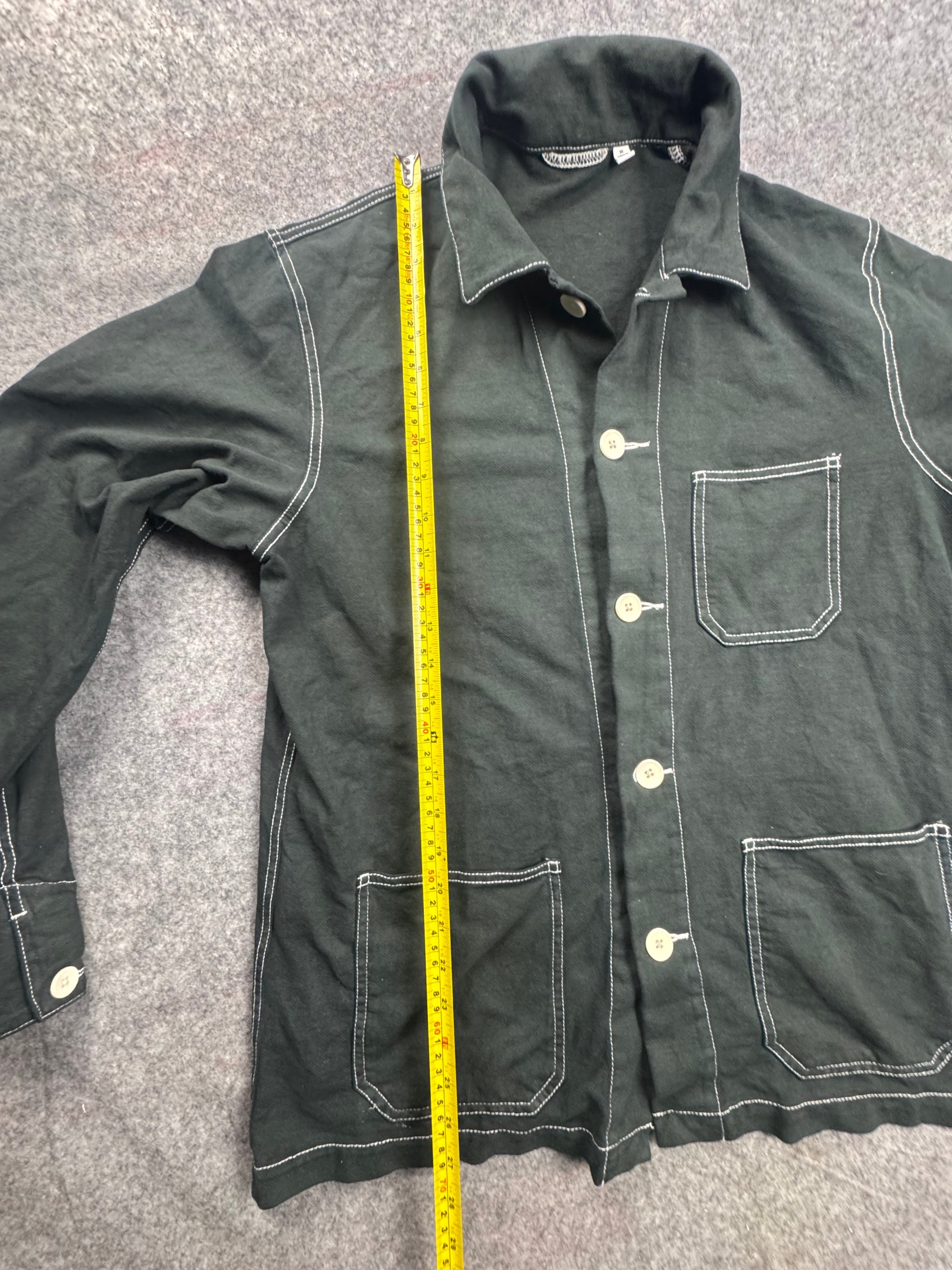 Uniqlo Black Contrast-Stitch Button Shirt Jacket Medium image 7