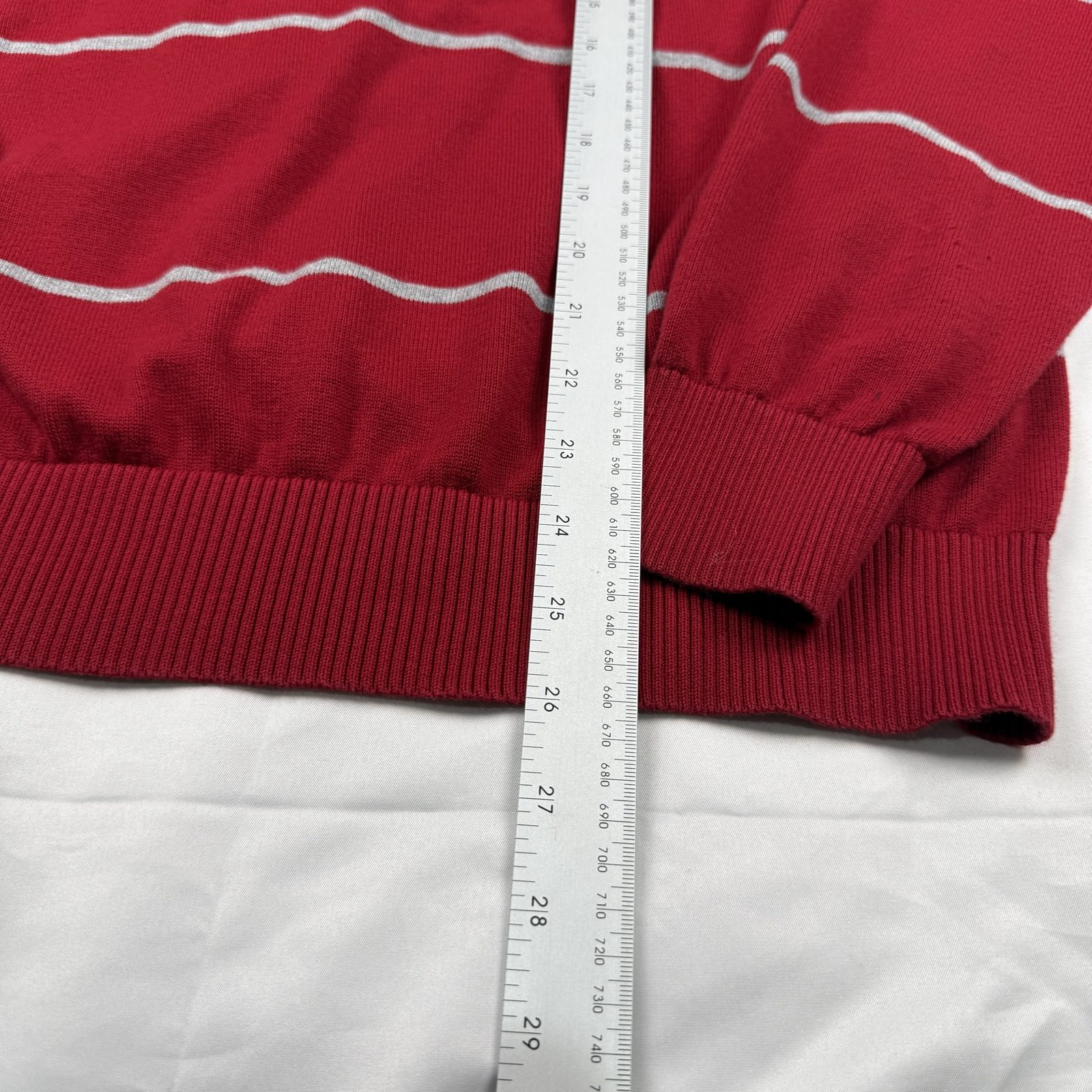 Tommy Hilfiger Jumper Men's Large Red Cotton V-Neck Stripe |6602 image 4