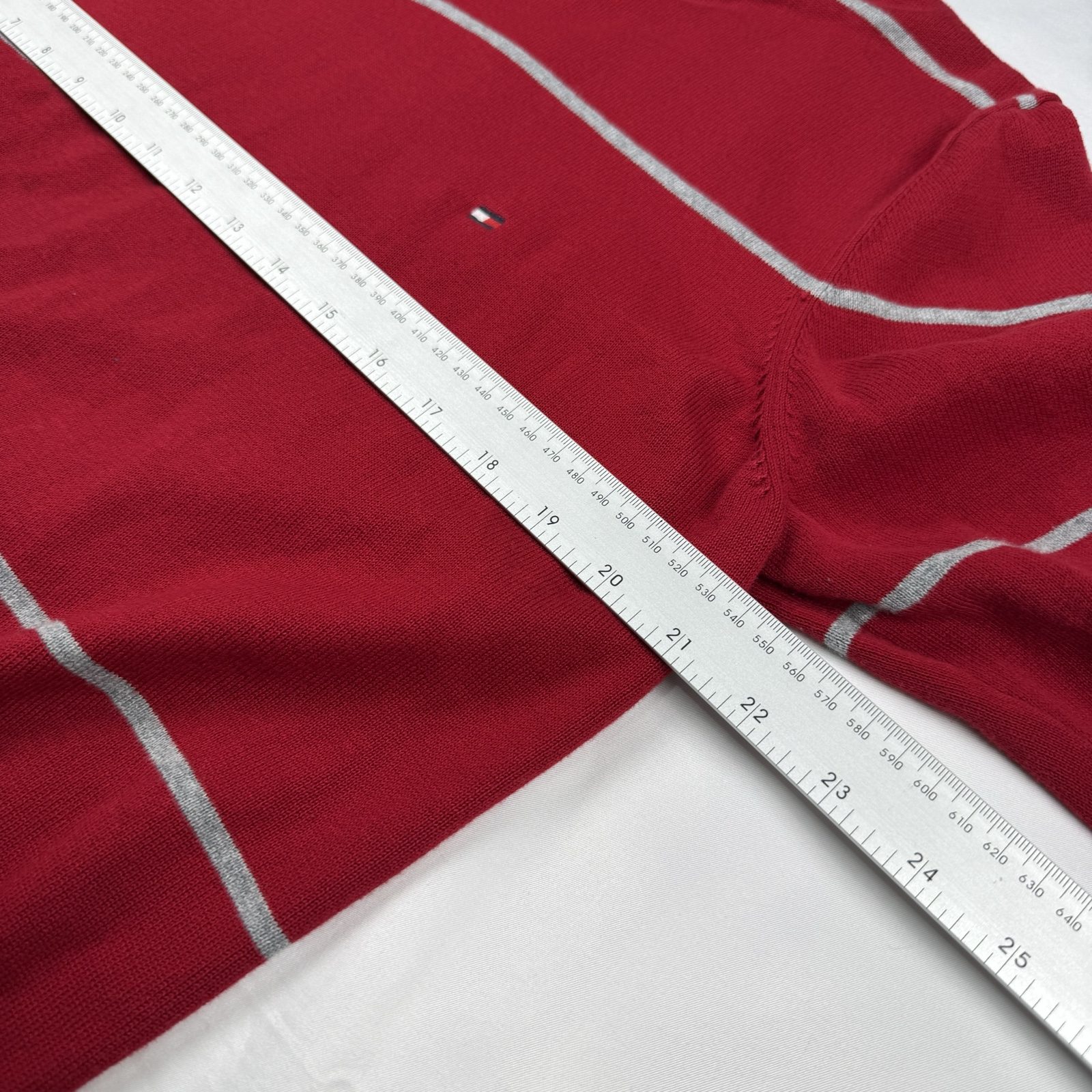 Tommy Hilfiger Jumper Men's Large Red Cotton V-Neck Stripe |6602 image 5