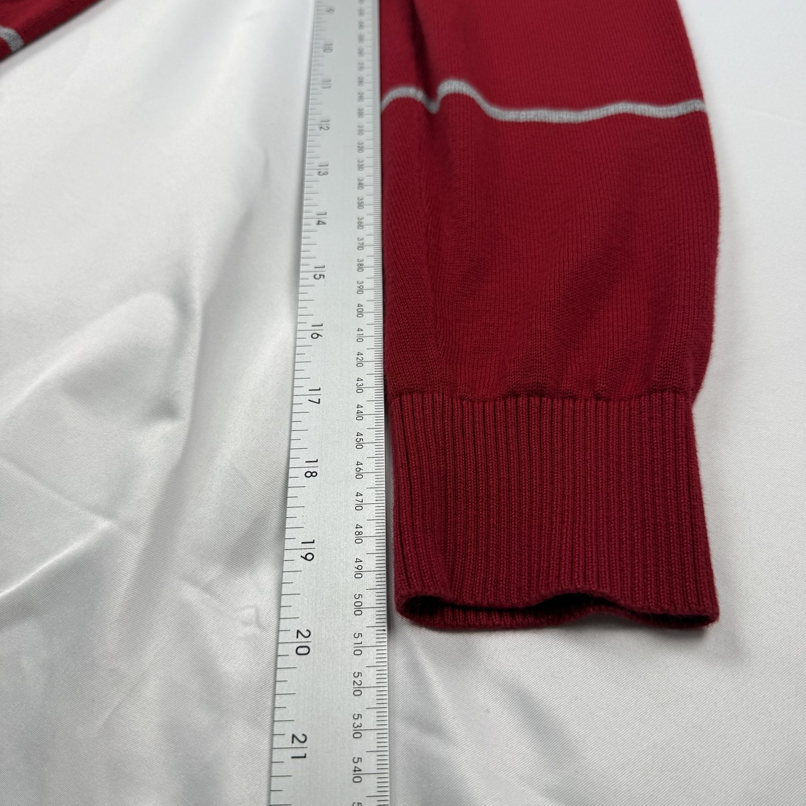 Tommy Hilfiger Jumper Men's Large Red Cotton V-Neck Stripe |6602 image 6