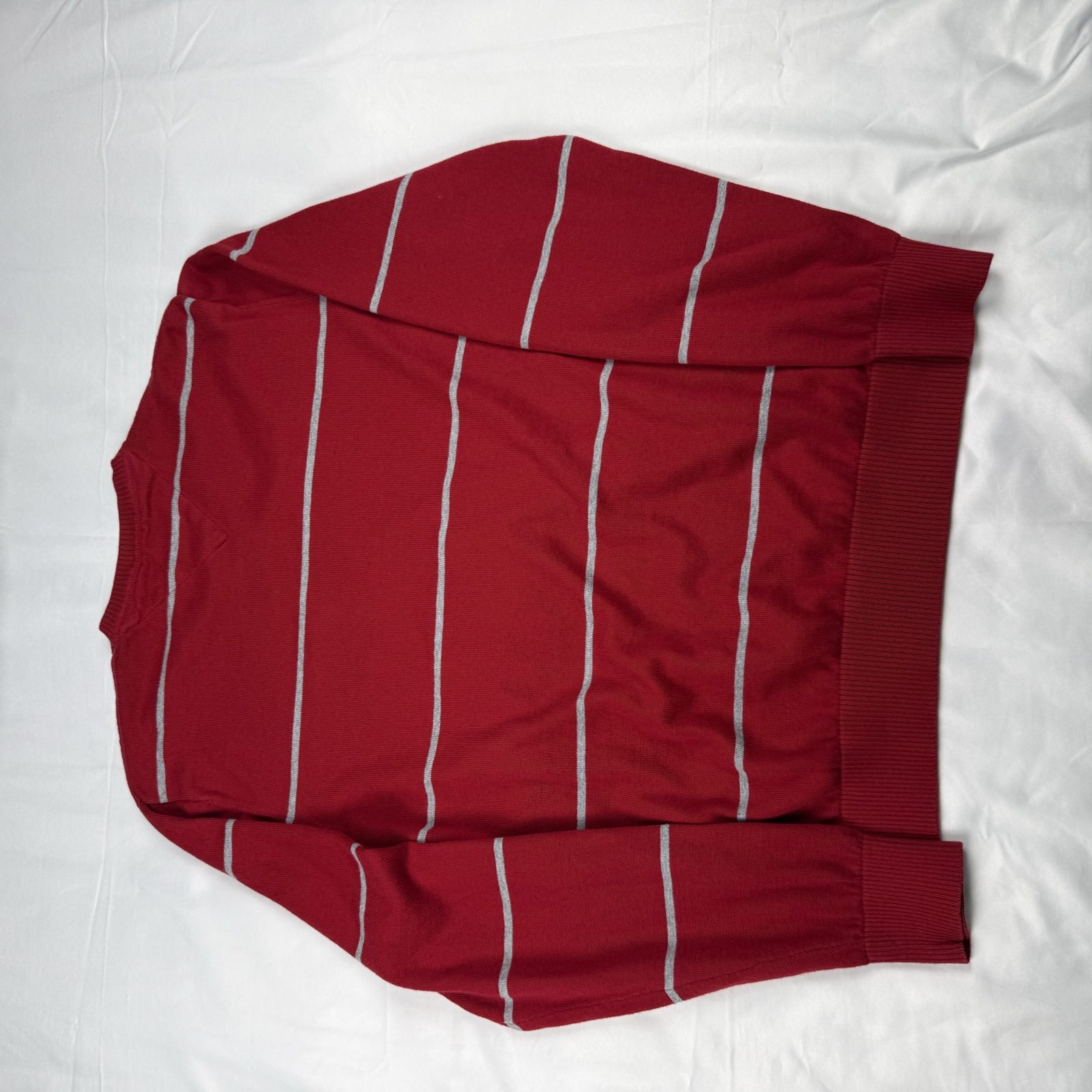 Tommy Hilfiger Jumper Men's Large Red Cotton V-Neck Stripe |6602 image 7