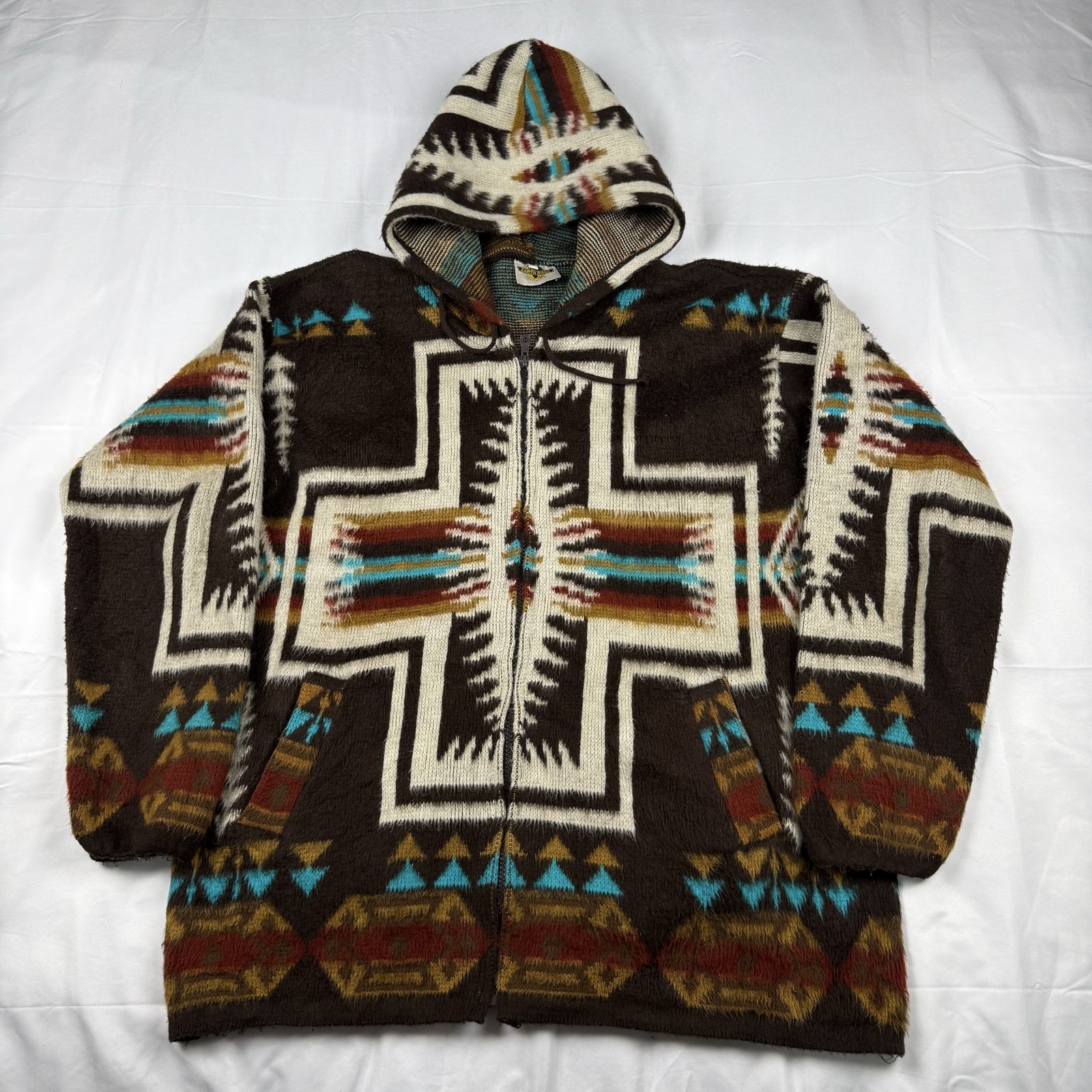 Earth Ragz Hooded Cardigan Unisex Large Brown Multi Wool |0066