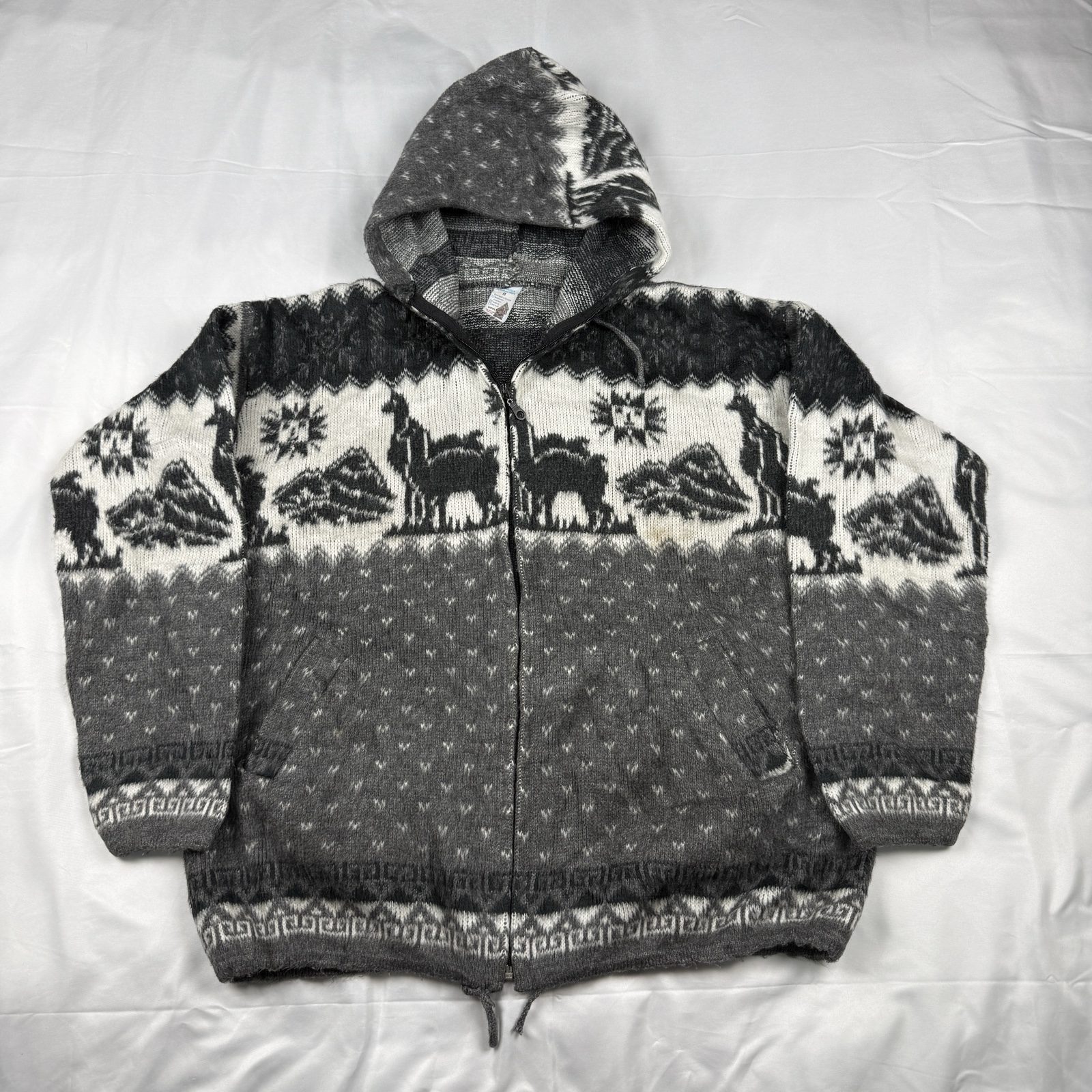 Artesanias Puntaquimba Wool Hooded Cardigan Men's M Grey White Black |2922