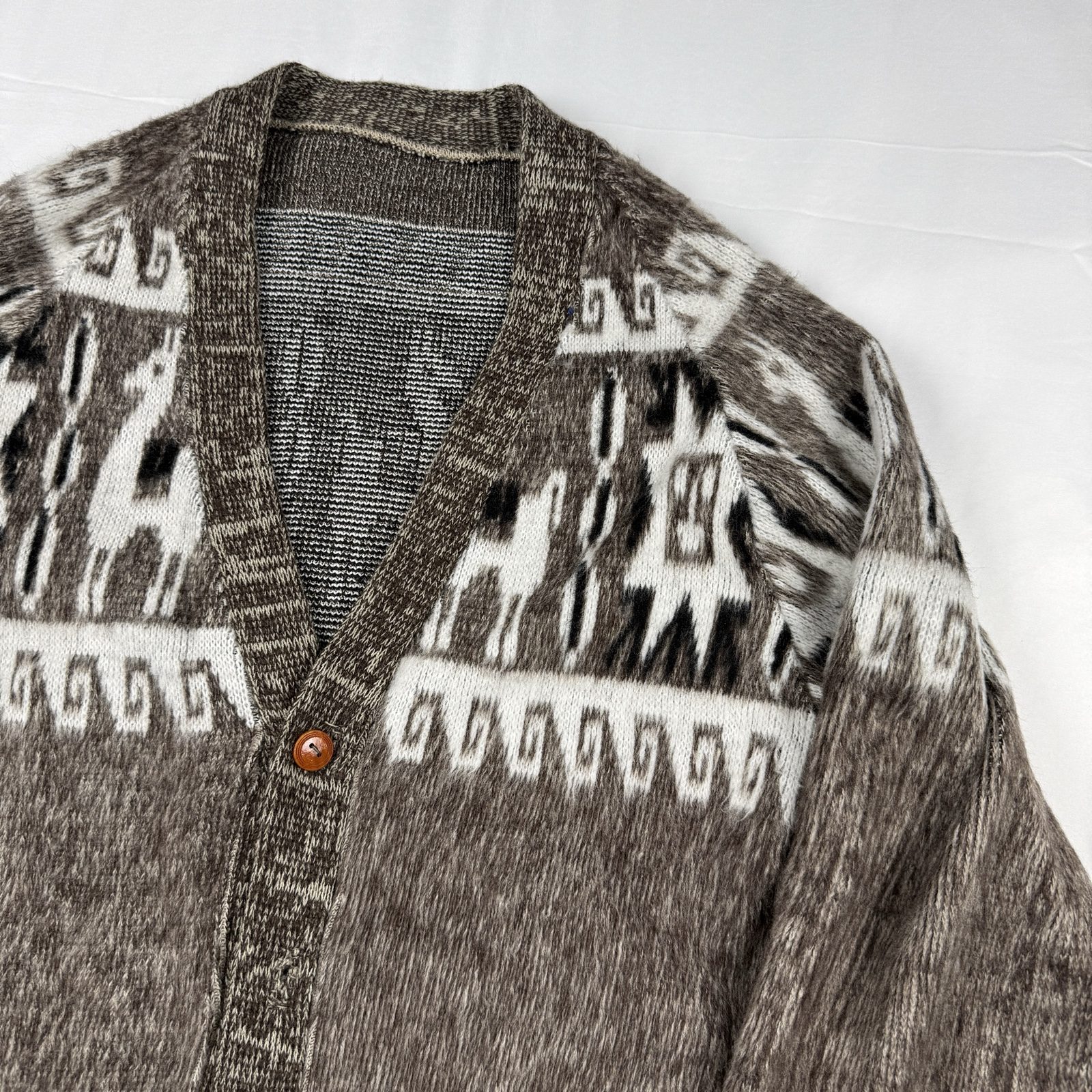 Rumnahui Cardigan Unisex M Brown White Wool Patterned |0293 image 2