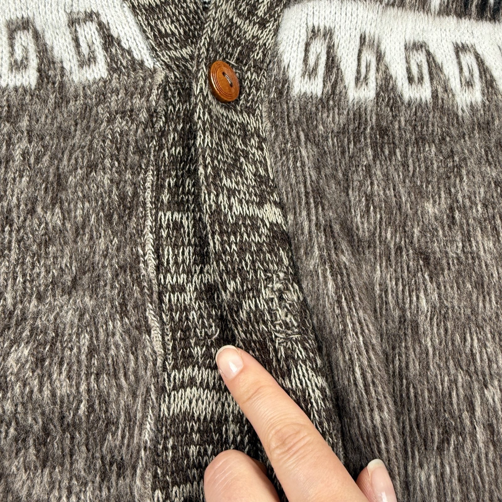 Rumnahui Cardigan Unisex M Brown White Wool Patterned |0293 image 3