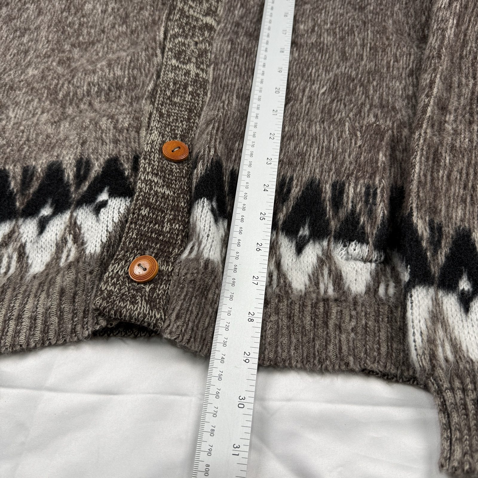 Rumnahui Cardigan Unisex M Brown White Wool Patterned |0293 image 4