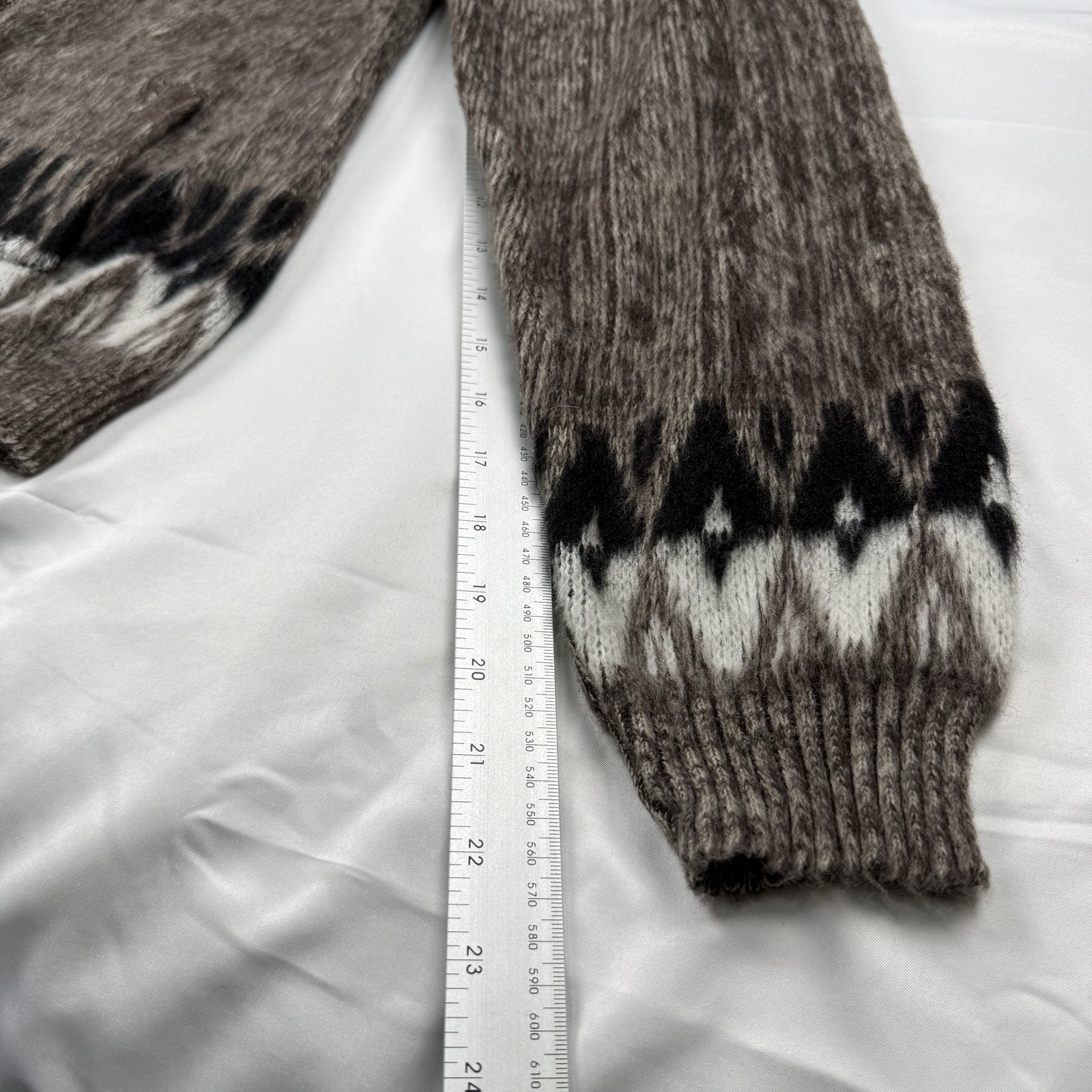 Rumnahui Cardigan Unisex M Brown White Wool Patterned |0293 image 6