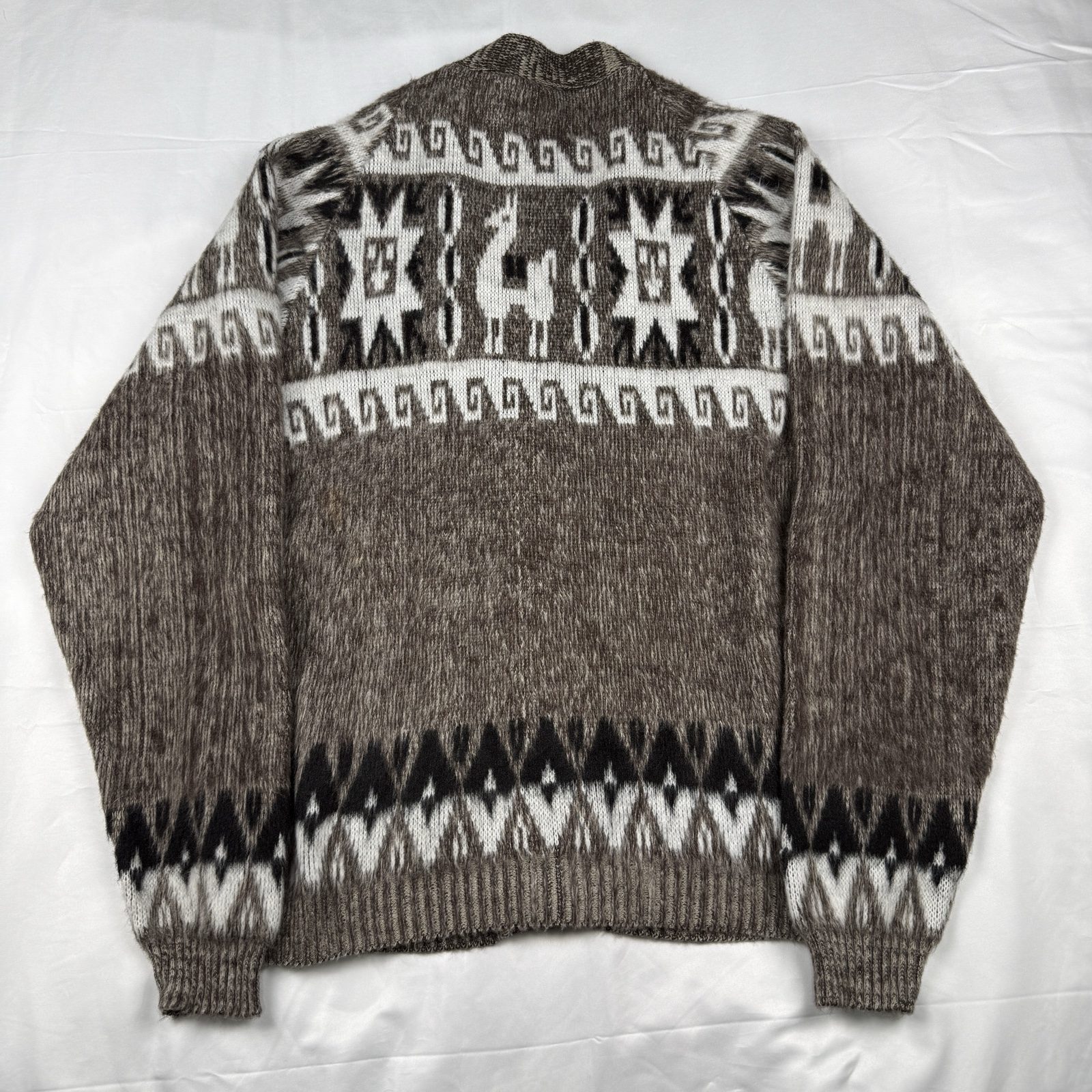 Rumnahui Cardigan Unisex M Brown White Wool Patterned |0293 image 7