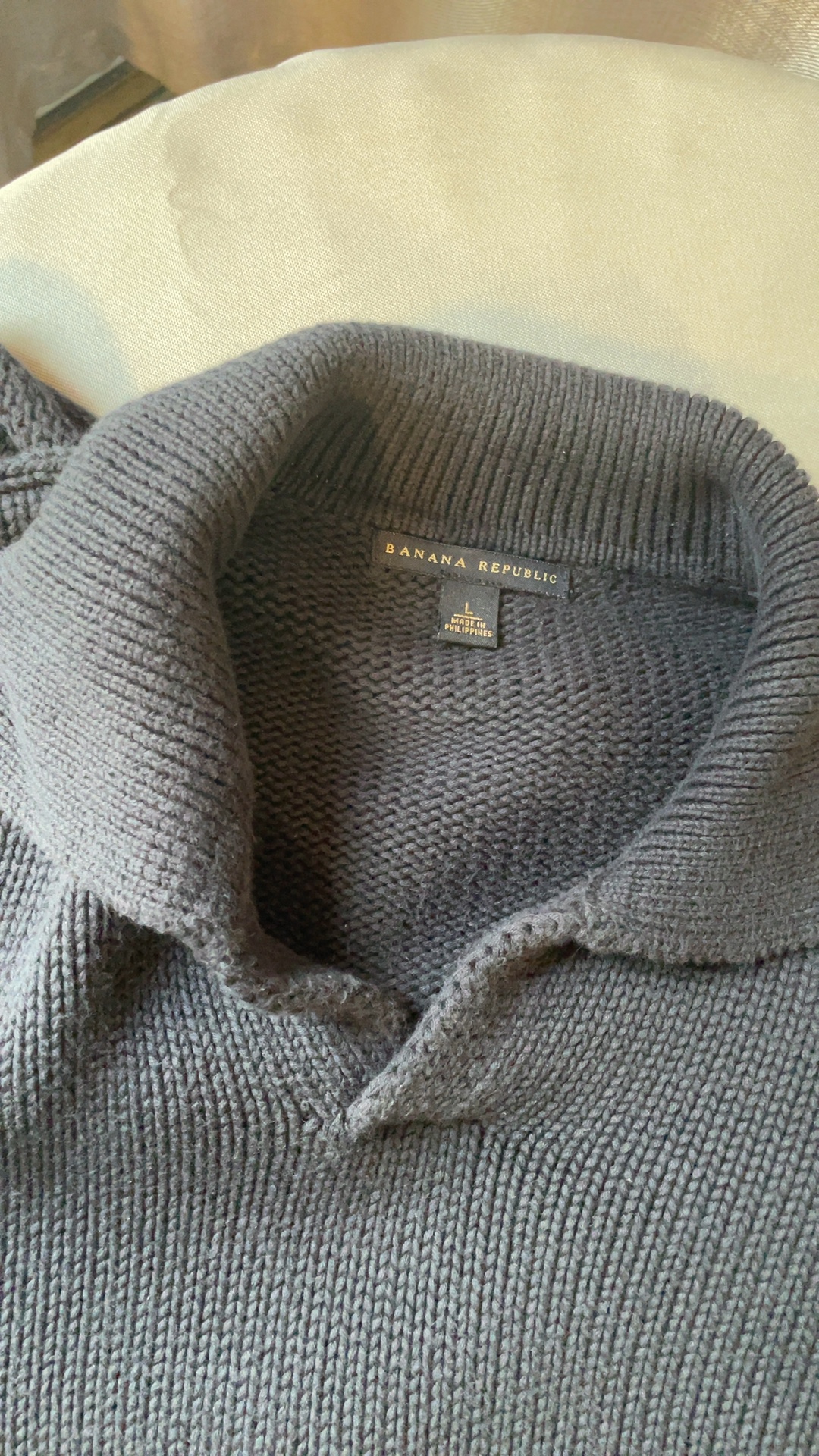 Banana Republic Men’s Large 100% Cotton Shawl Collar Textured Knit Sweater Navy image 3