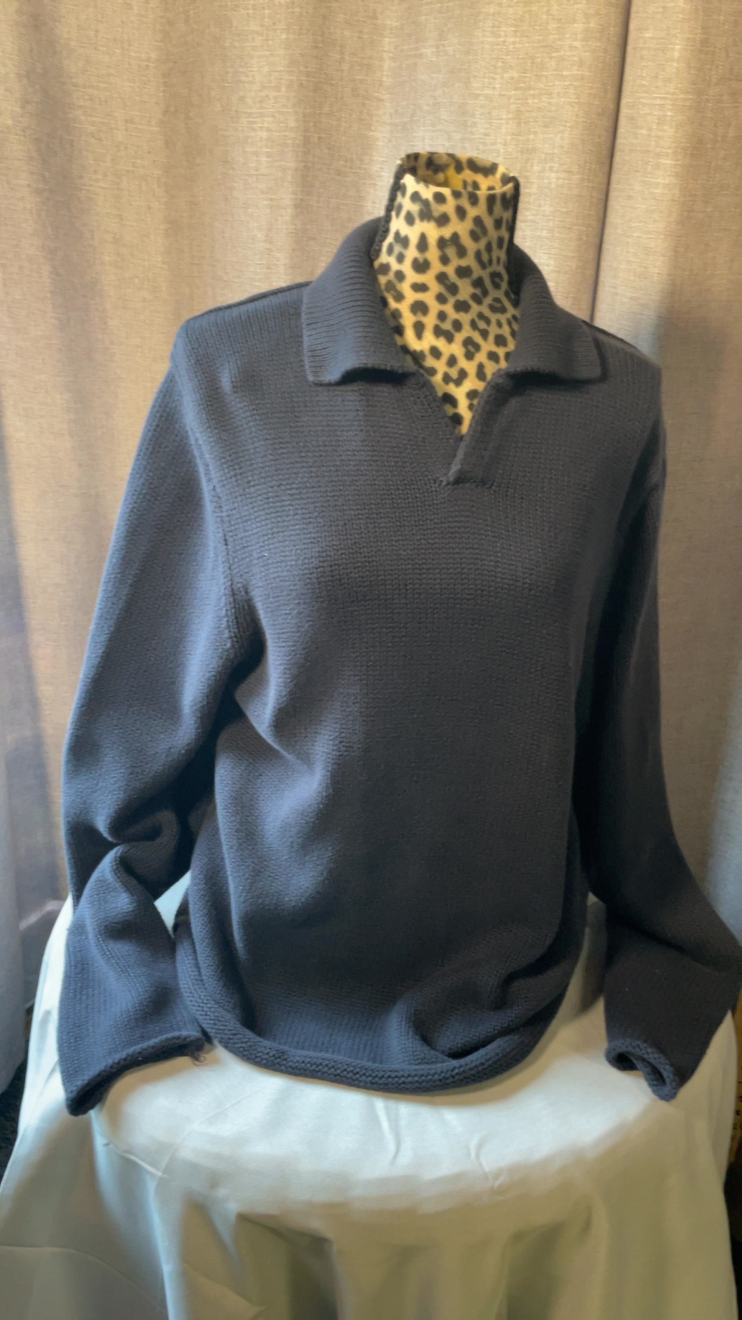 Banana Republic Men’s Large 100% Cotton Shawl Collar Textured Knit Sweater Navy image 6
