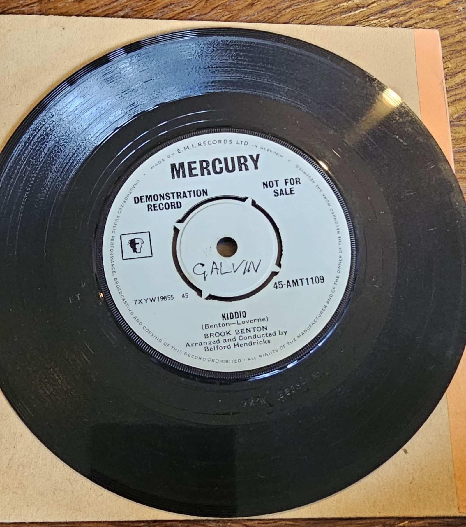Brook Benton Kiddio PROMO Mercury 45-AMT1109 7" Vinyl Single The Same One