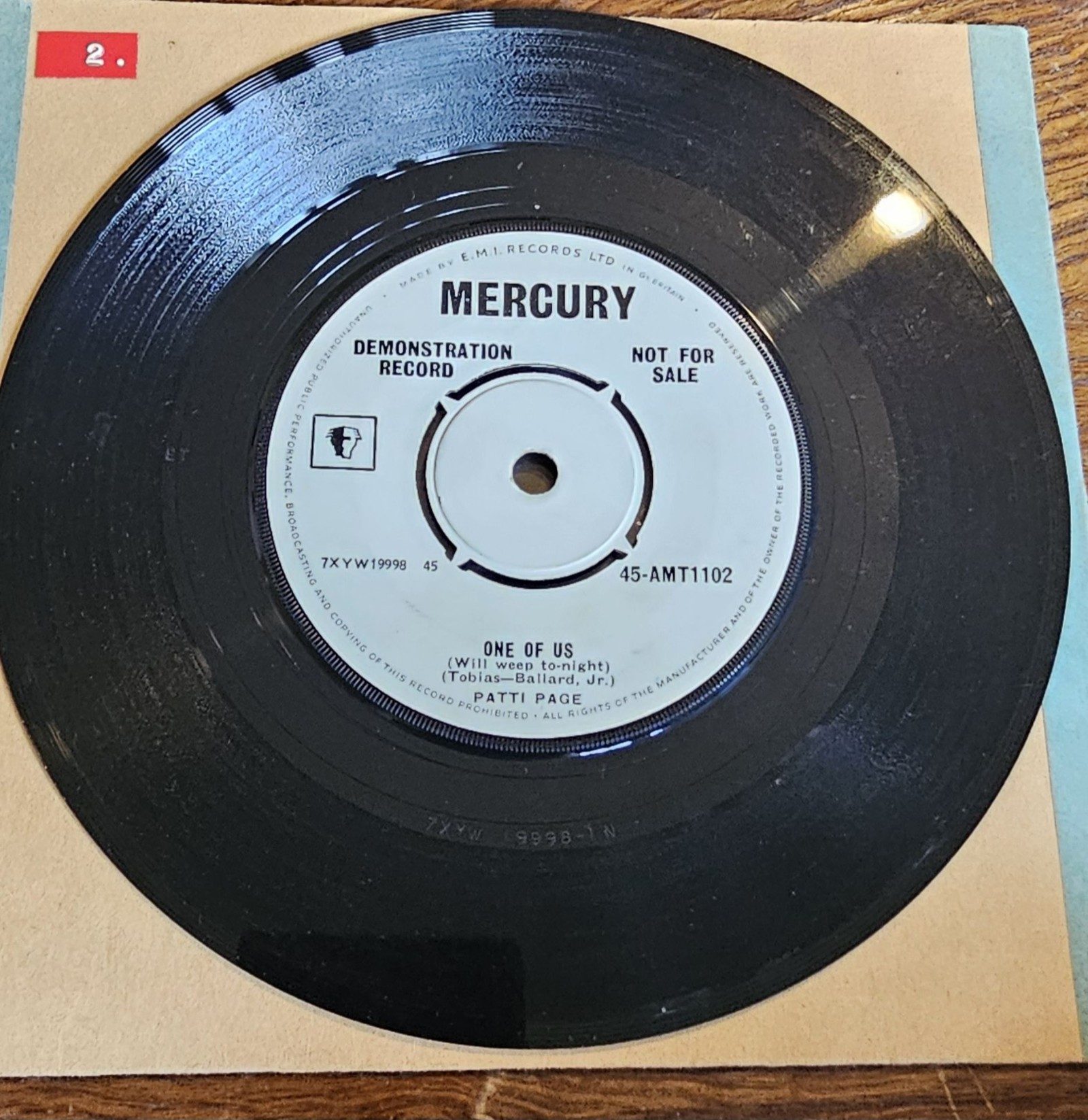 Patti Page One Of Us Demo Mercury 45-AMT1102 7" Vinyl B-side What Will My Future Be