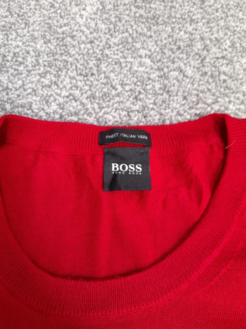 Hugo Boss Red Crew Neck Sweater Fine Italian Yarn XL image 2