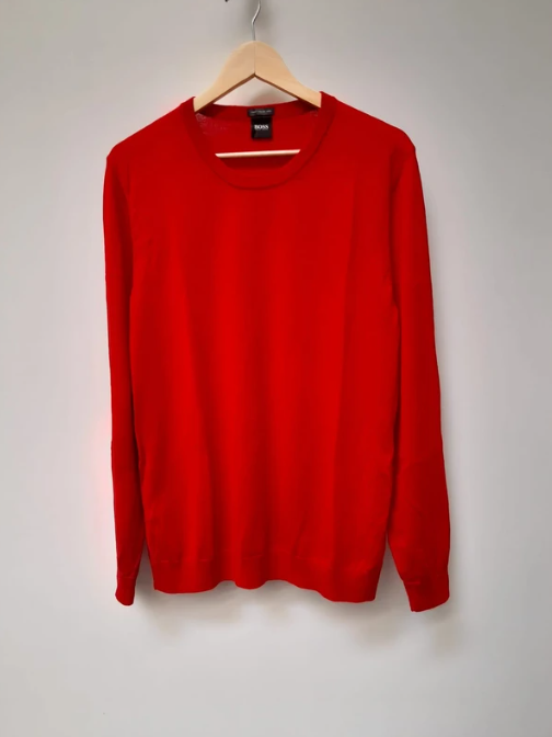 Hugo Boss Red Crew Neck Sweater Fine Italian Yarn XL image 4