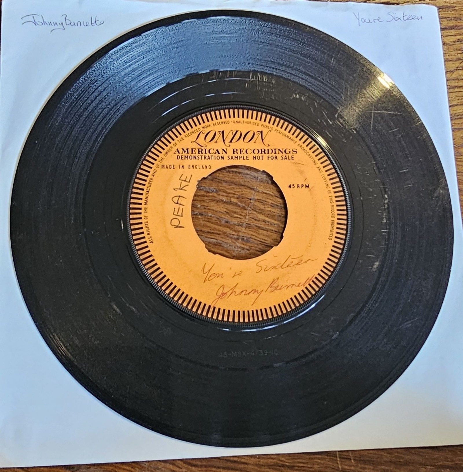 Johnny Burnette You're Sixteen DEMO London 45-MBX 4739 7" Vinyl I Beg Your Pardon