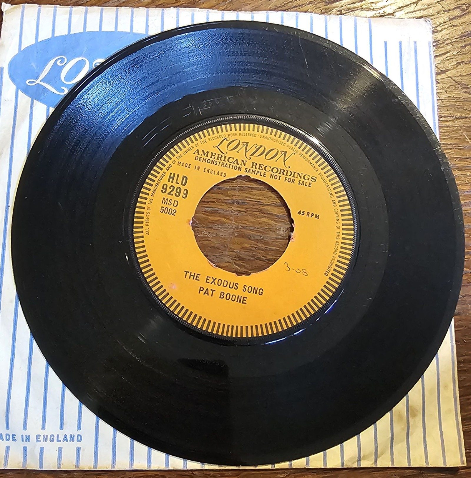 Pat Boone The Exodus Song DEMO London HLD 9299 7" Vinyl Single