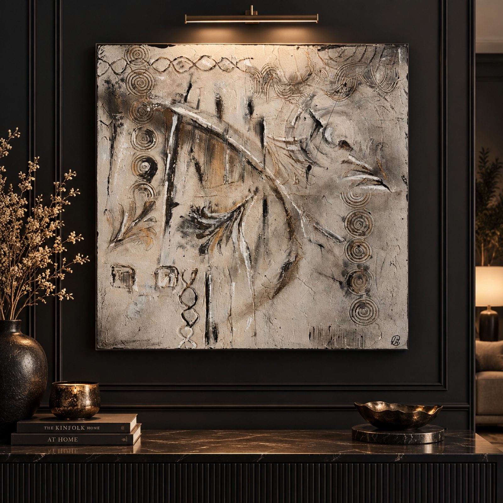 Original Abstract painting reclaimed Wall Art Canvas 80x80 cm Neutral
