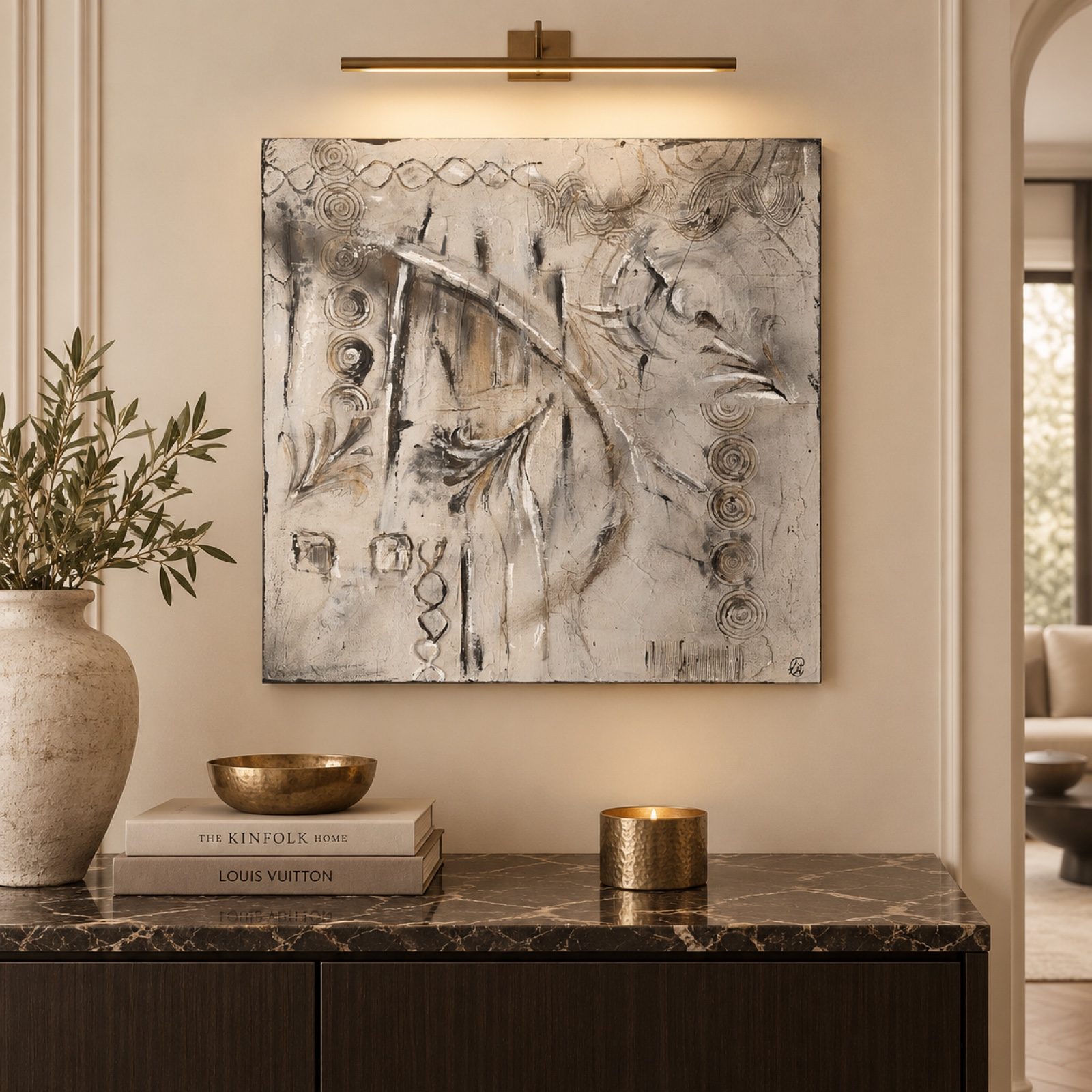 Original Abstract painting reclaimed Wall Art Canvas 80x80 cm Neutral image 2