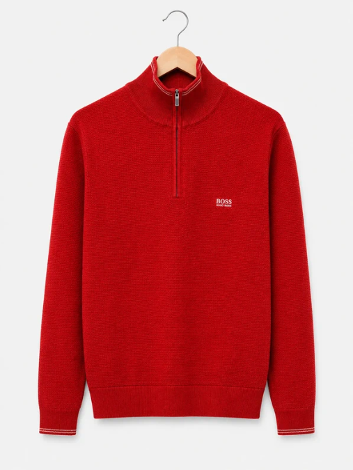 Hugo Boss Men's Red Half-Zip Wool Jumper XXL