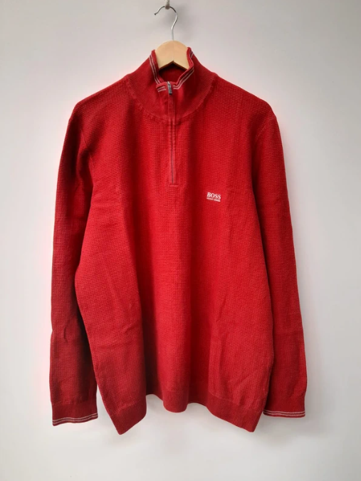 Hugo Boss Men's Red Half-Zip Wool Jumper XXL image 9