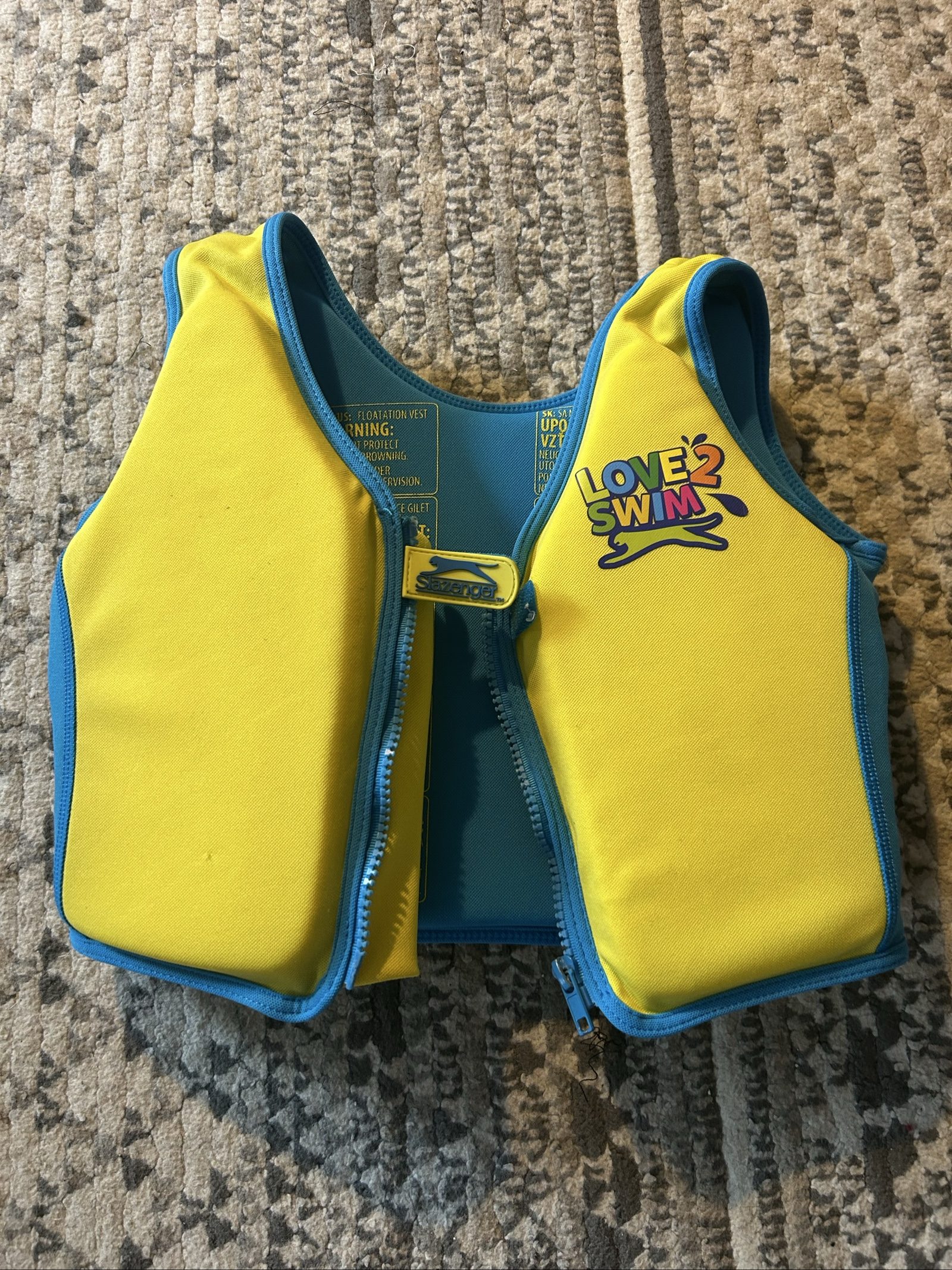 Slazenger Yellow & Blue Kids Floatation Vest Love2Swim. 2-3 years