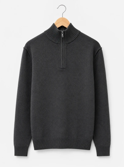 Boss Grey Half Zip Wool Sweater XL
