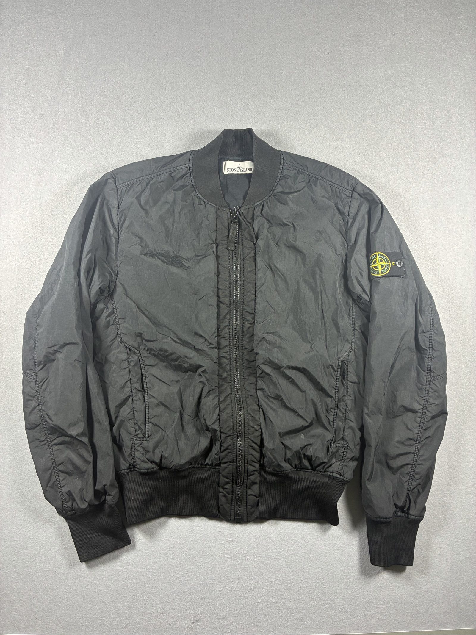 Stone Island Black Bomber Jacket garment dyed crinkle reps ny small