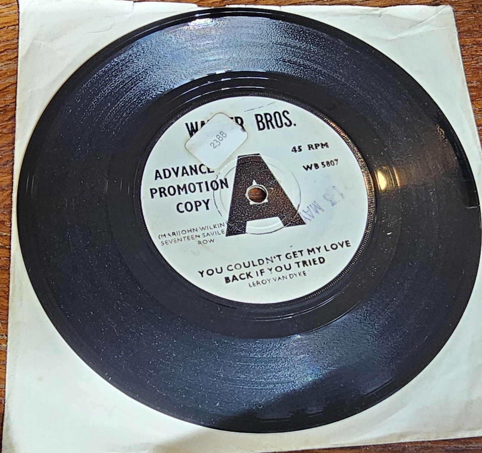 Leroy Van Dyke You Couldn't Get My Love Back PROMO Warner Bros WB 5807 7